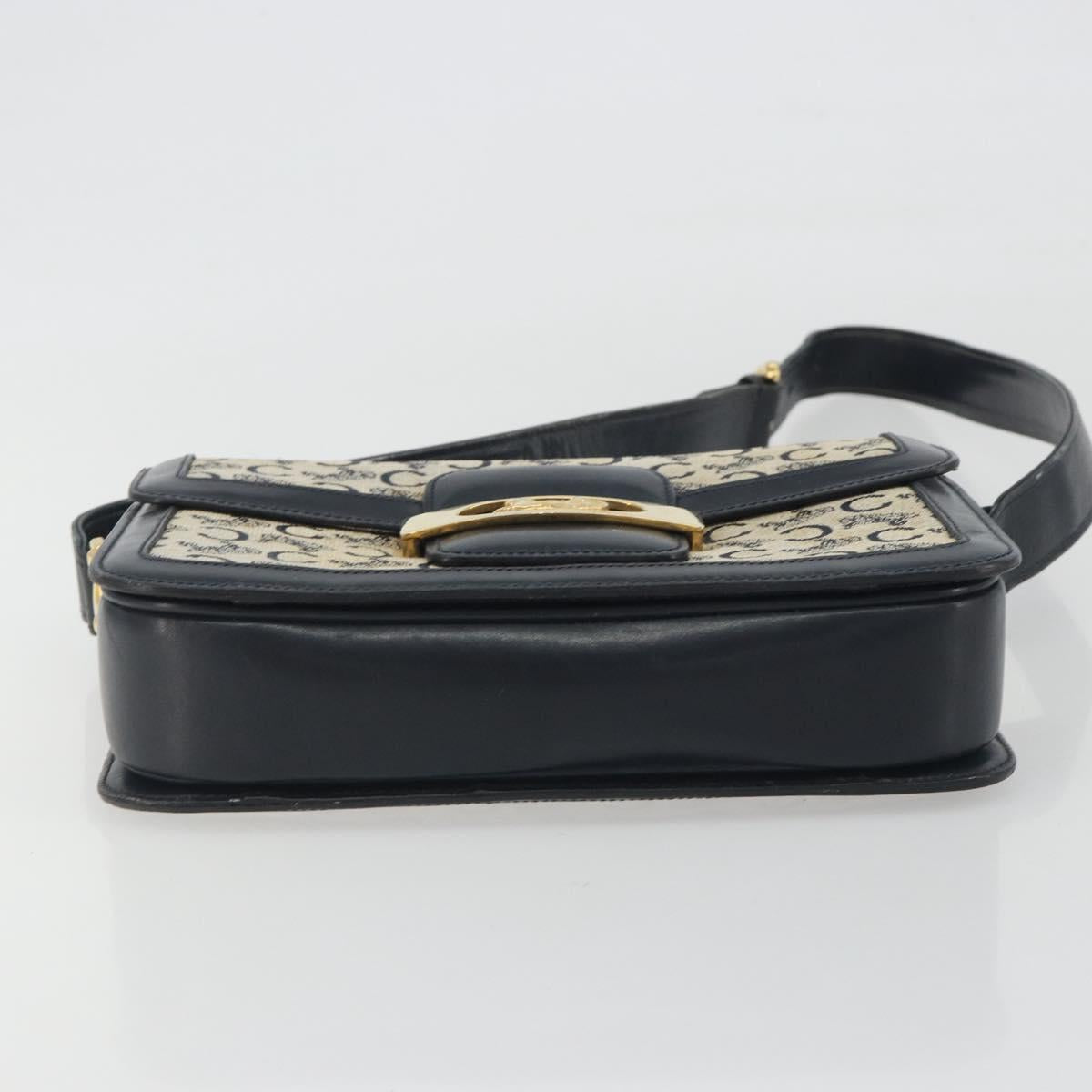 CELINE C Sulky Shoulder Bag Canvas Navy Gold Tone Auth ep15449