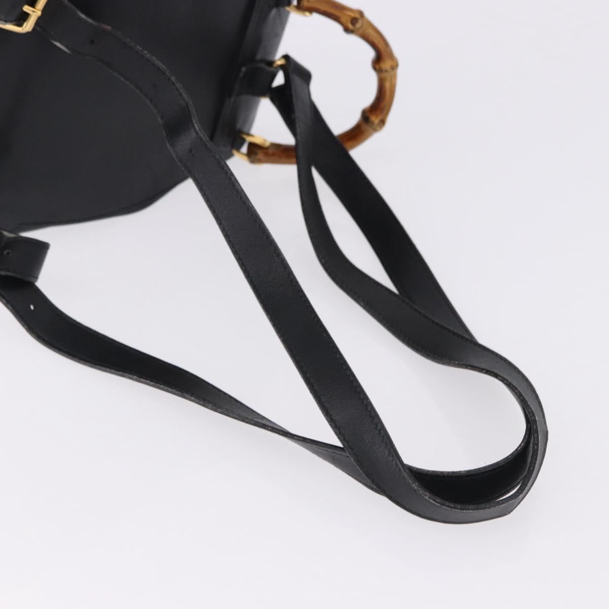 GUCCI Bamboo Backpack Leather Black Gold Tone 003 2034 0030 Auth ep15450