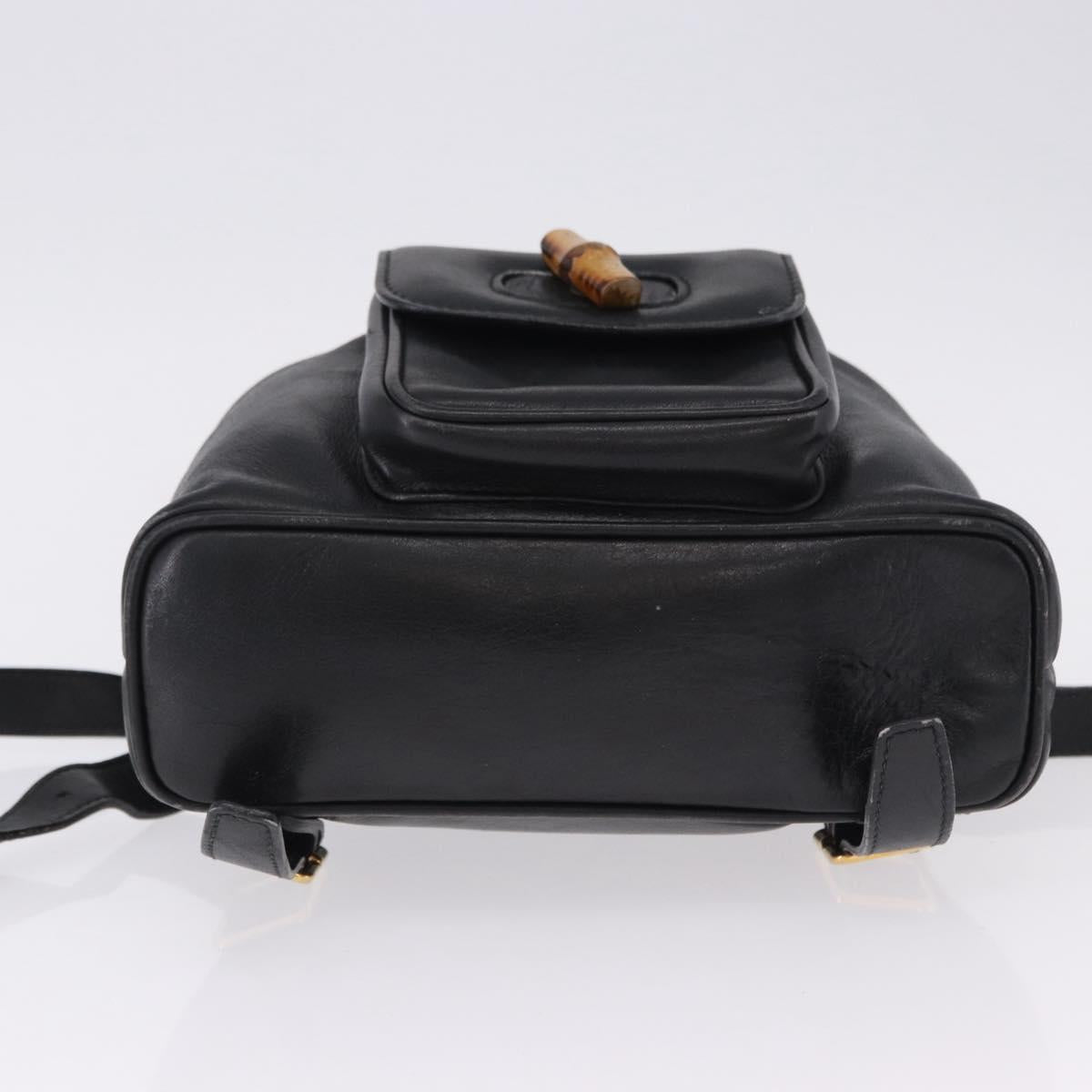 GUCCI Bamboo Backpack Leather Black Gold Tone 003 2034 0030 Auth ep15450