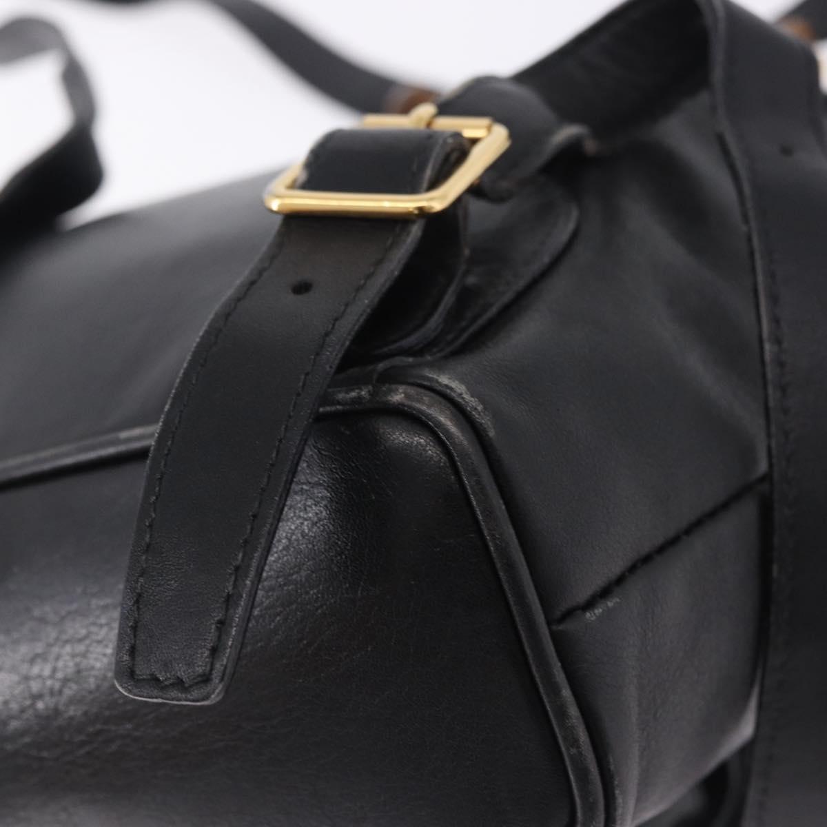 GUCCI Bamboo Backpack Leather Black Gold Tone 003 2034 0030 Auth ep15450