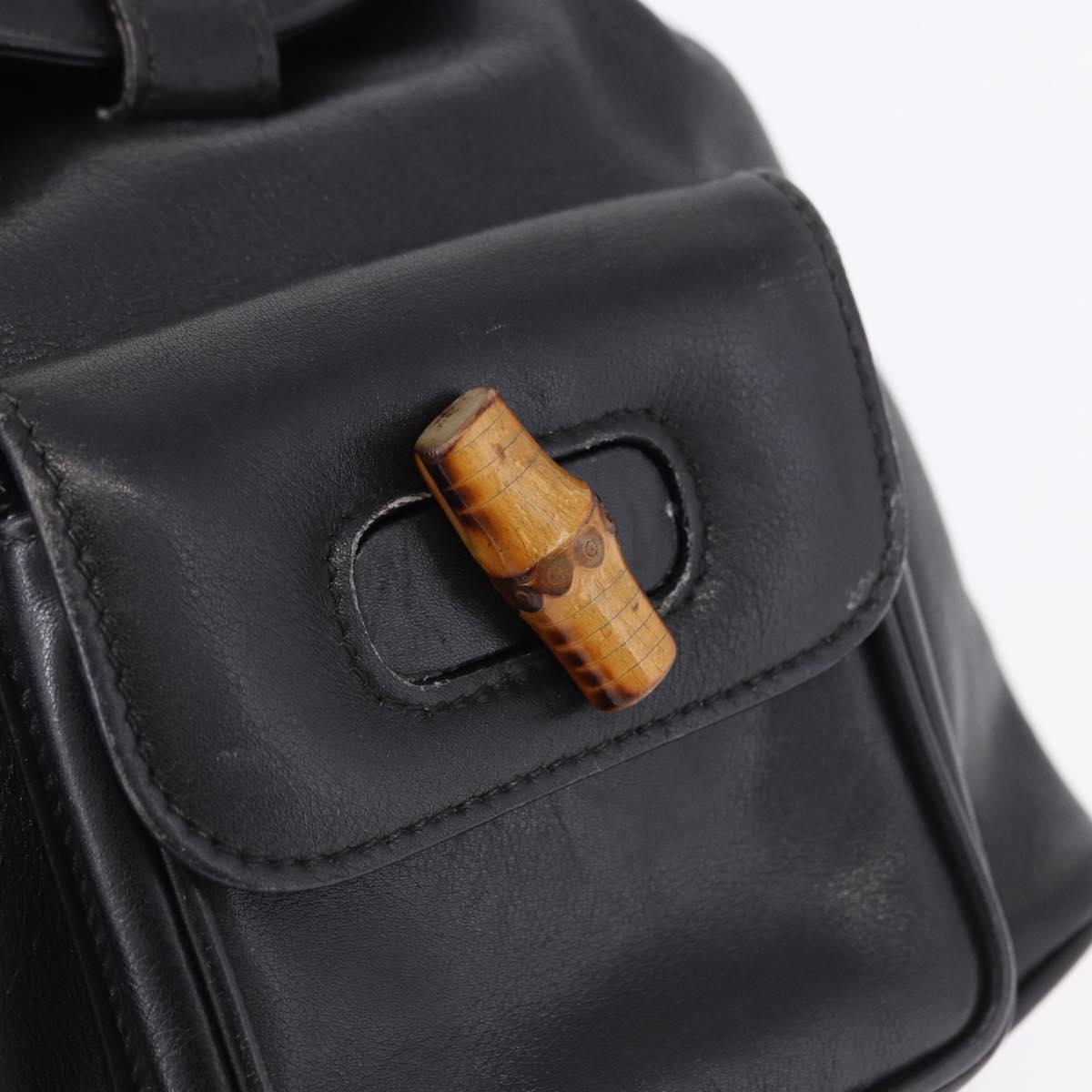 GUCCI Bamboo Backpack Leather Black Gold Tone 003 2034 0030 Auth ep15450