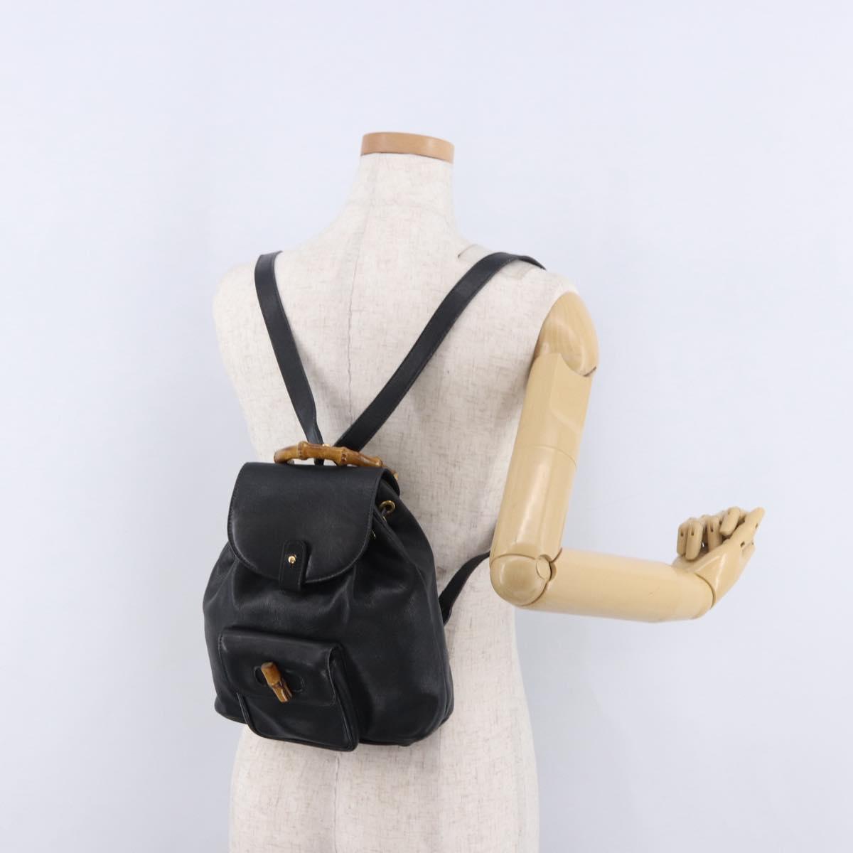 GUCCI Bamboo Backpack Leather Black Gold Tone 003 2034 0030 Auth ep15450