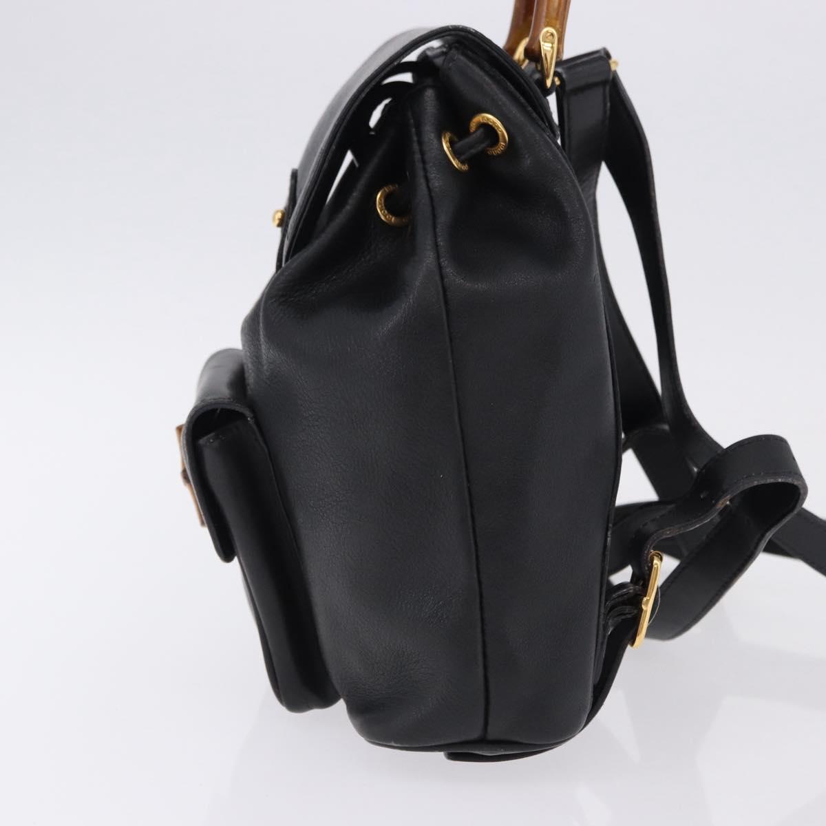 GUCCI Bamboo Backpack Leather Black Gold Tone 003 2034 0030 Auth ep15450