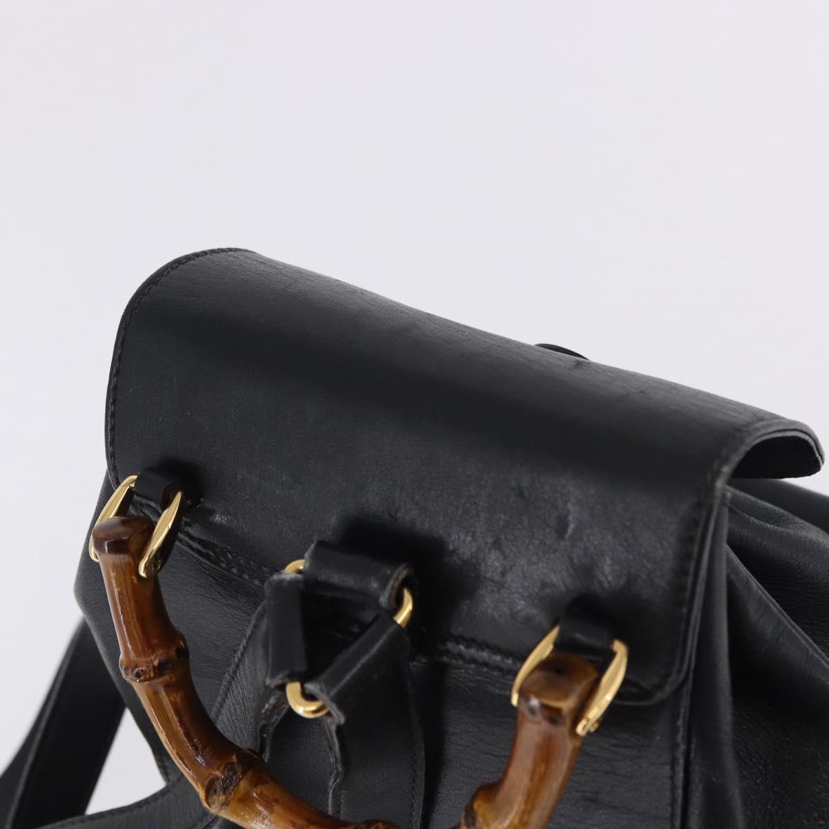 GUCCI Bamboo Backpack Leather Black Gold Tone 003 2034 0030 Auth ep15450
