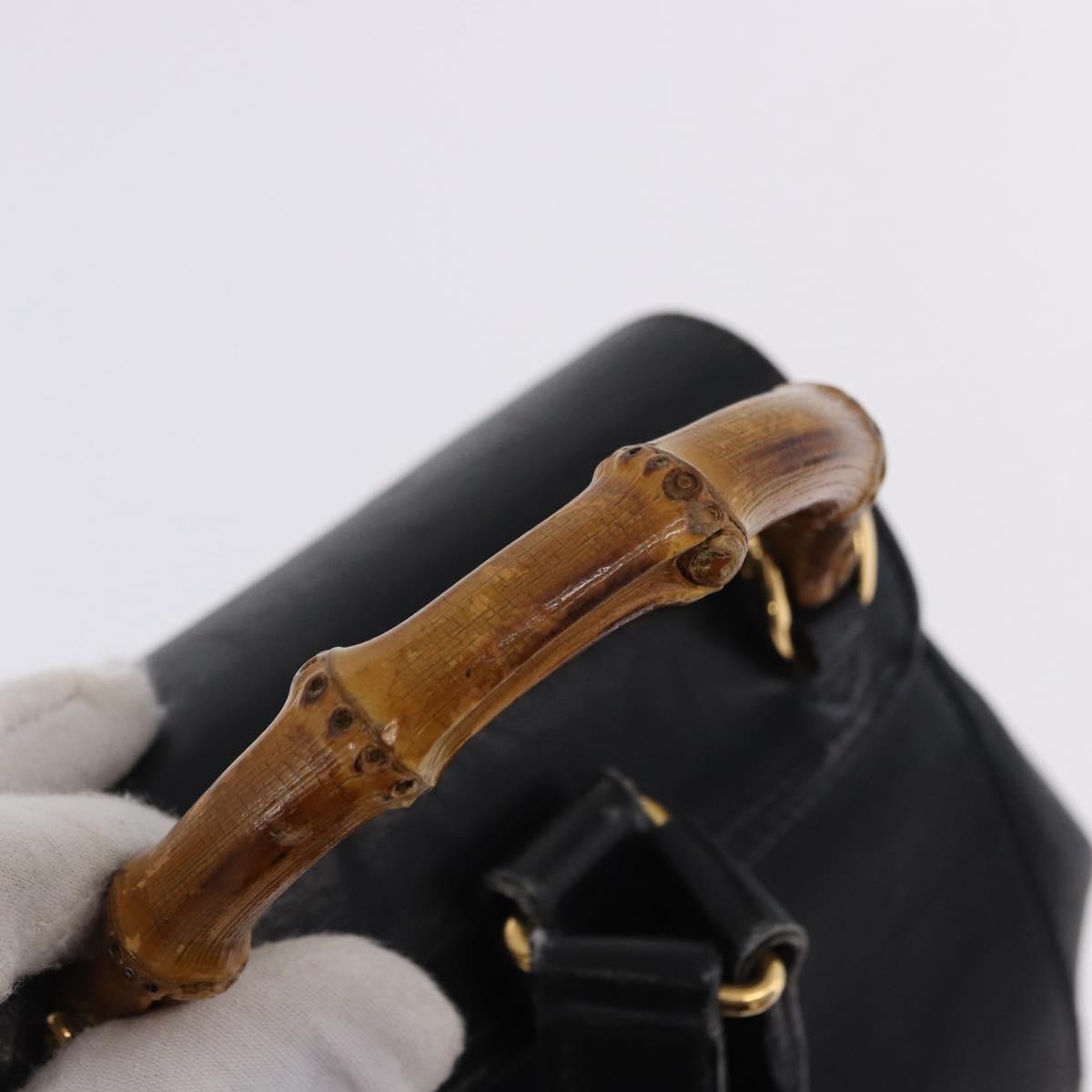 GUCCI Bamboo Backpack Leather Black Gold Tone 003 2034 0030 Auth ep15450