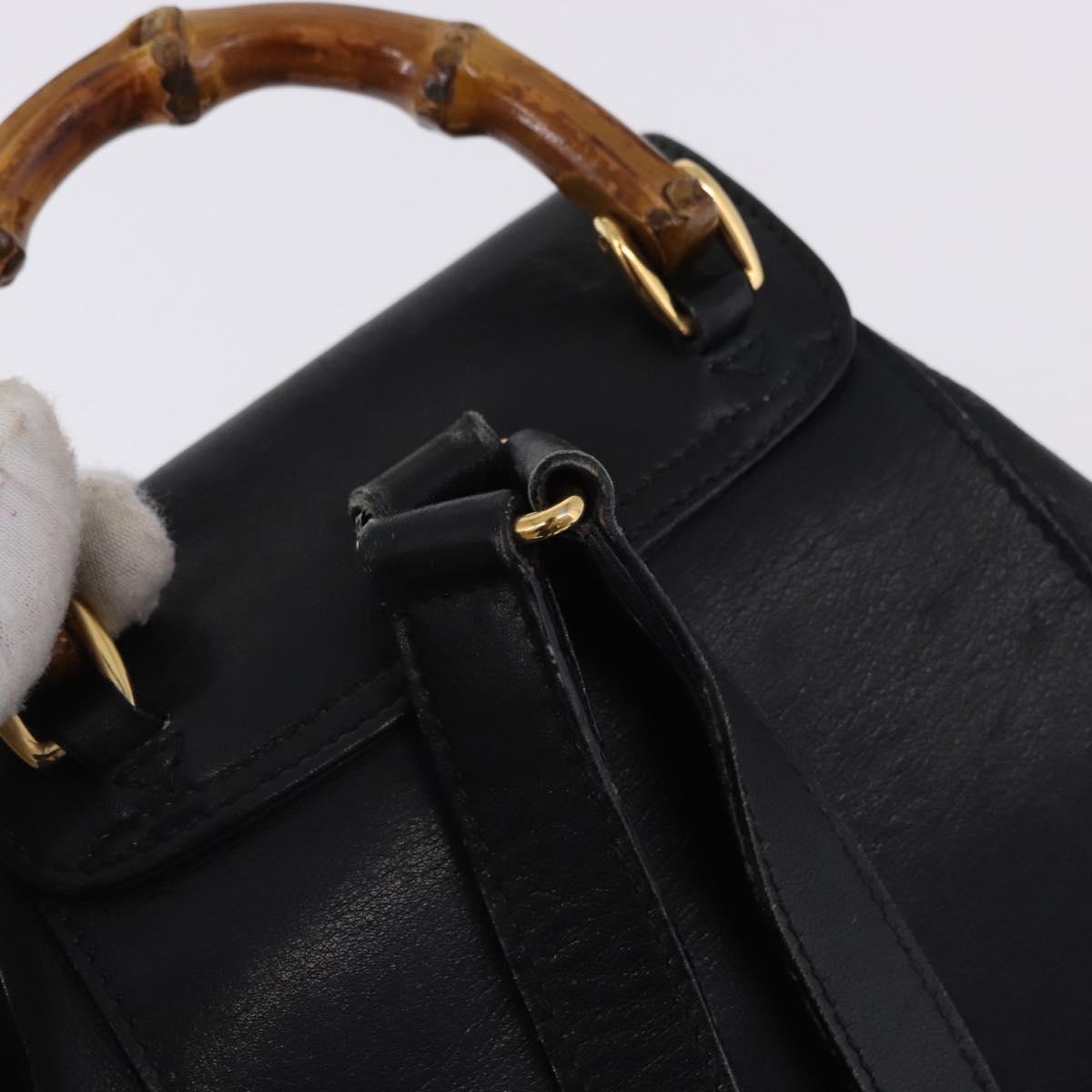 GUCCI Bamboo Backpack Leather Black Gold Tone 003 2034 0030 Auth ep15450