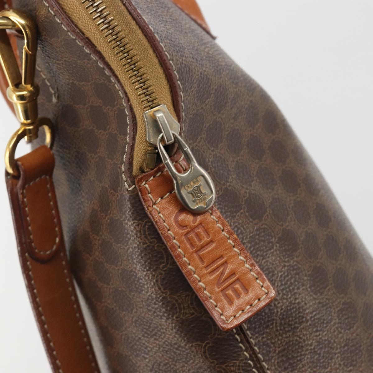 CELINE Macadam Hand Bag PVC Leather 2way Brown Gold Tone Auth ep15452