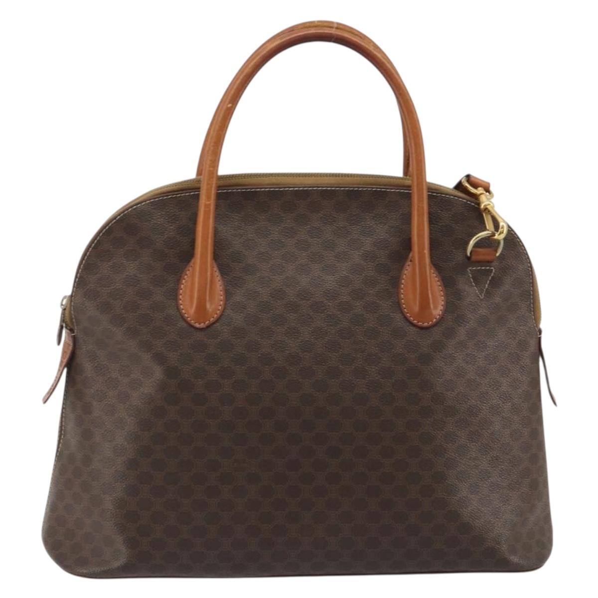 CELINE Macadam Hand Bag PVC Leather 2way Brown Gold Tone Auth ep15452