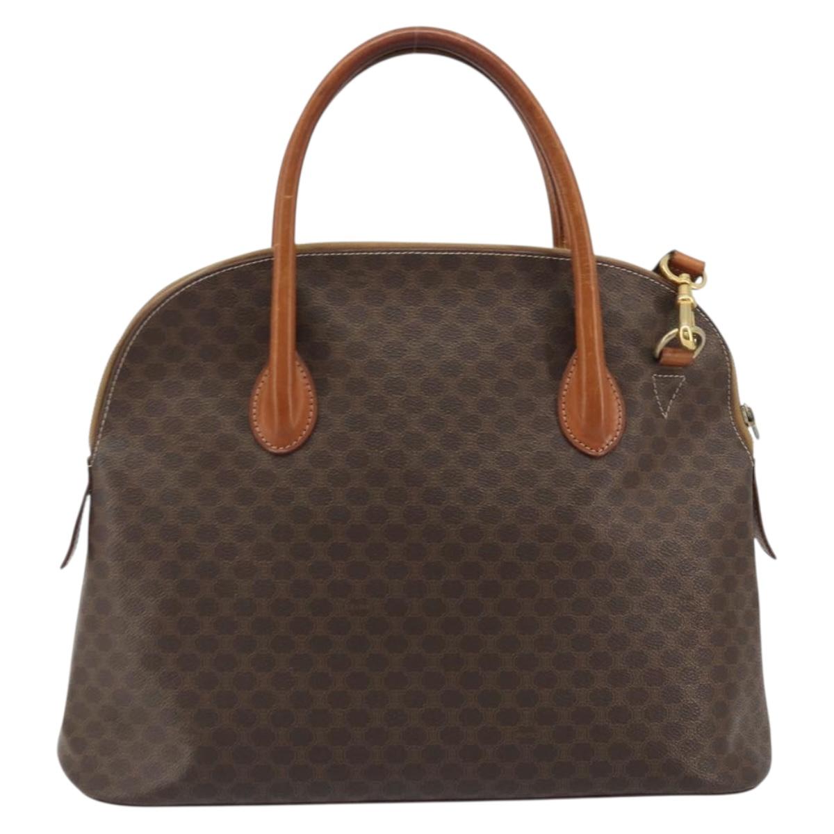CELINE Macadam Hand Bag PVC Leather 2way Brown Gold Tone Auth ep15452