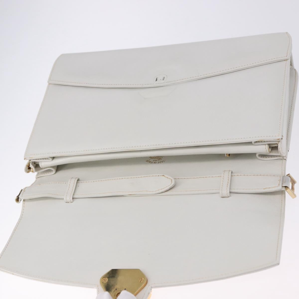 GUCCI Shoulder Bag Leather White Gold Tone Auth ep15453