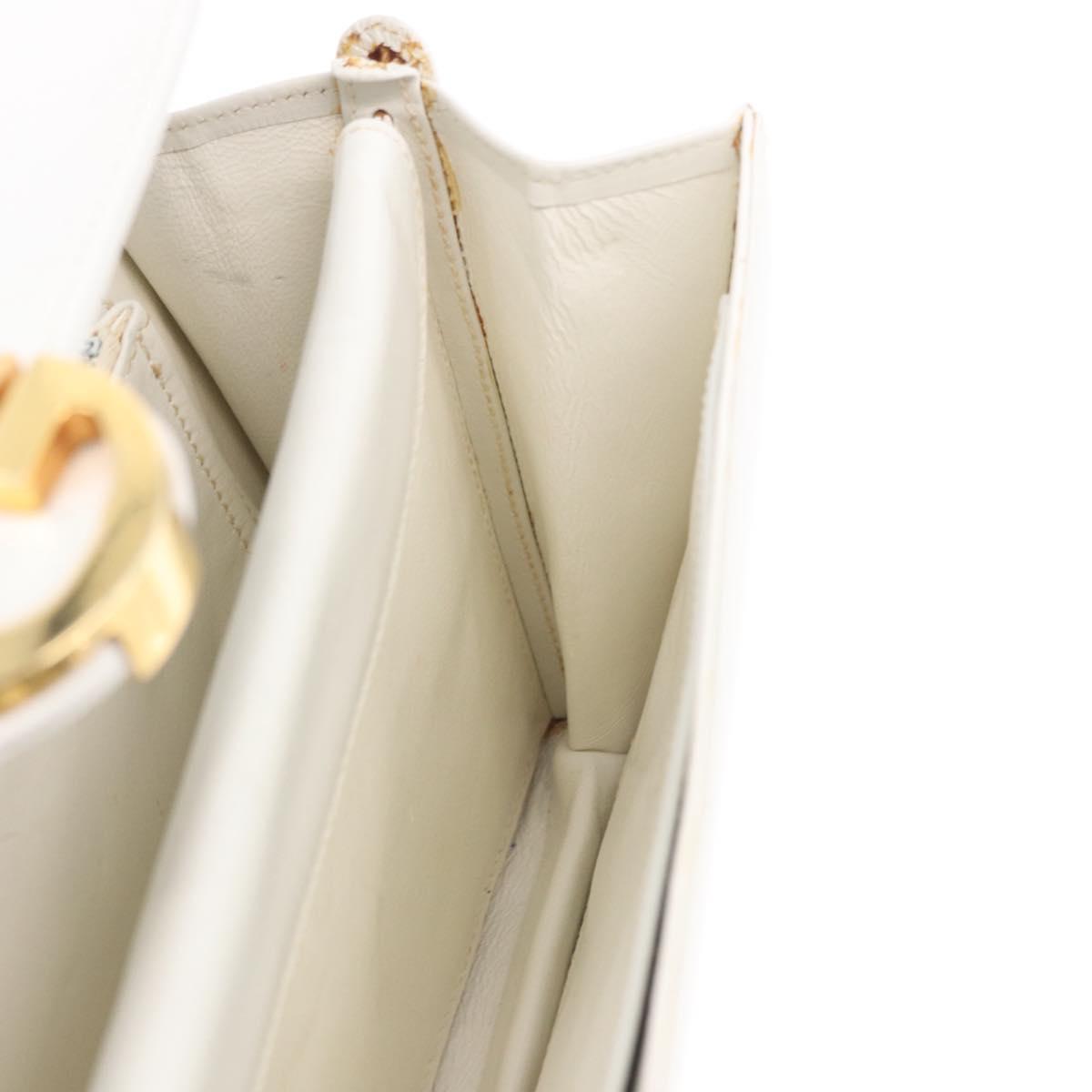 GUCCI Shoulder Bag Leather White Gold Tone Auth ep15453