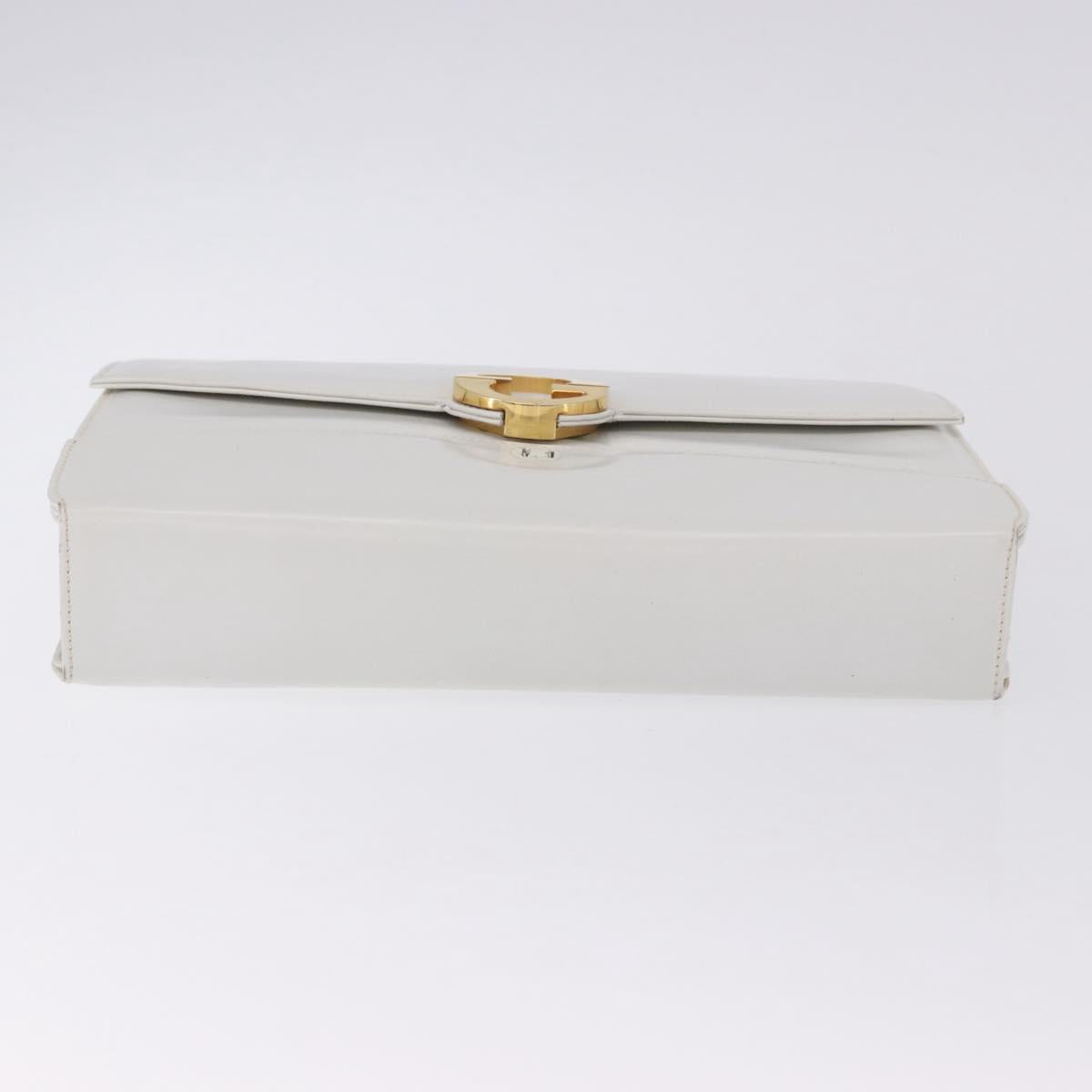 GUCCI Shoulder Bag Leather White Gold Tone Auth ep15453
