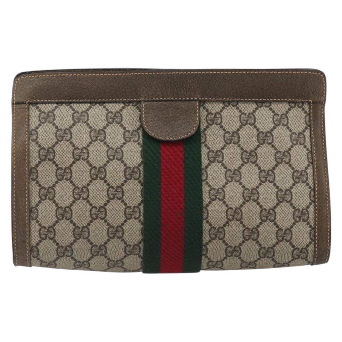 GUCCI GG Supreme Clutch Bag PVC Leather Beige 67 014 2125 Auth ep15454