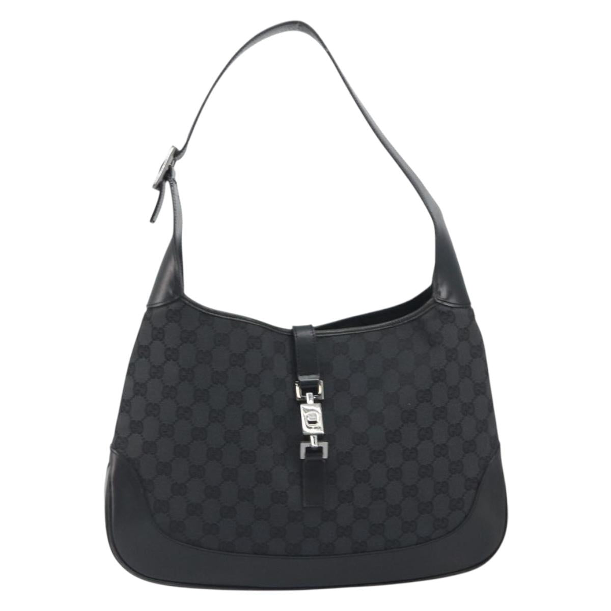 GUCCI GG Canvas Jackie Hand Bag Black Silver 001 3346 Auth ep15456A