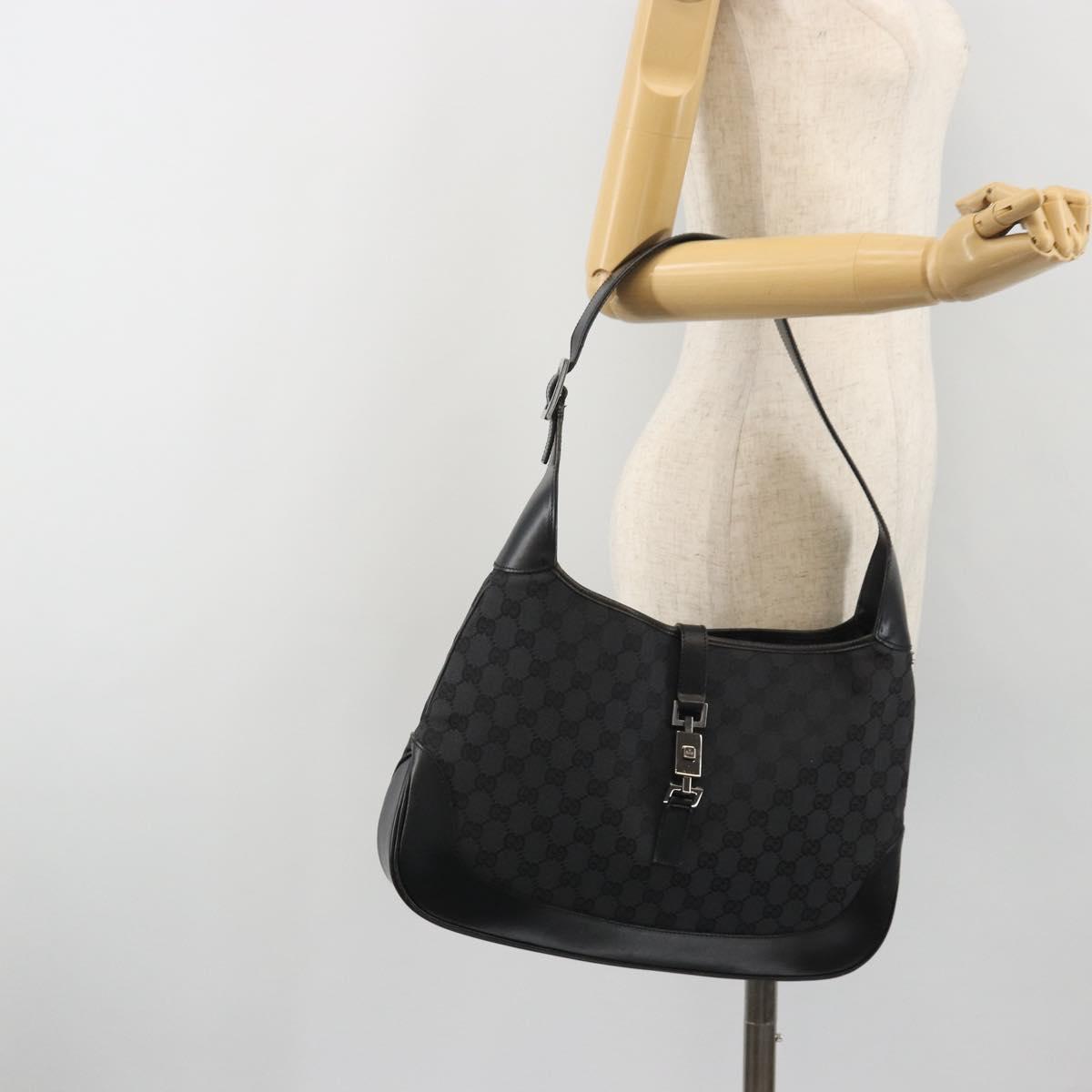 GUCCI GG Canvas Jackie Hand Bag Black Silver 001 3346 Auth ep15456A