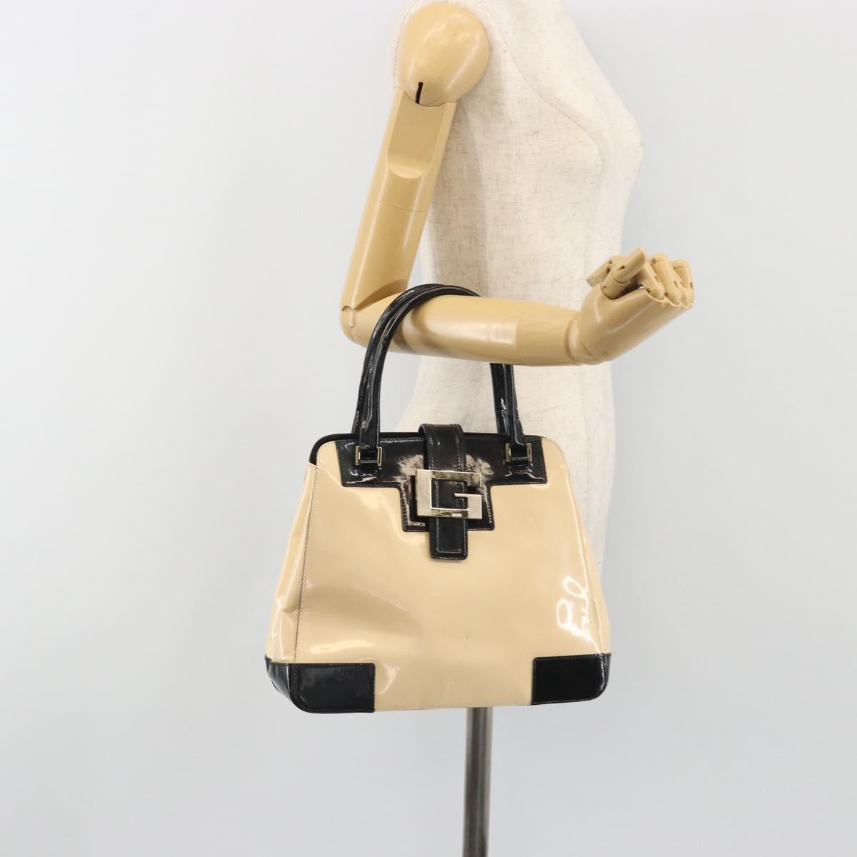 GUCCI Hand Bag Patent Beige Black 002 1103 Auth ep15459