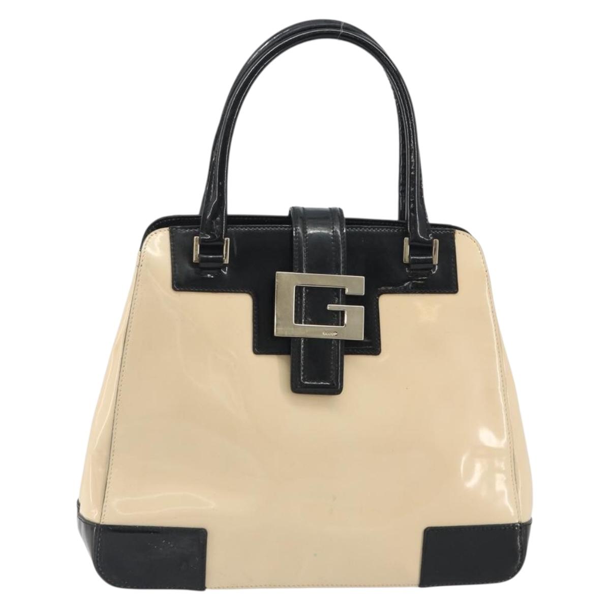 GUCCI Hand Bag Patent Beige Black 002 1103 Auth ep15459