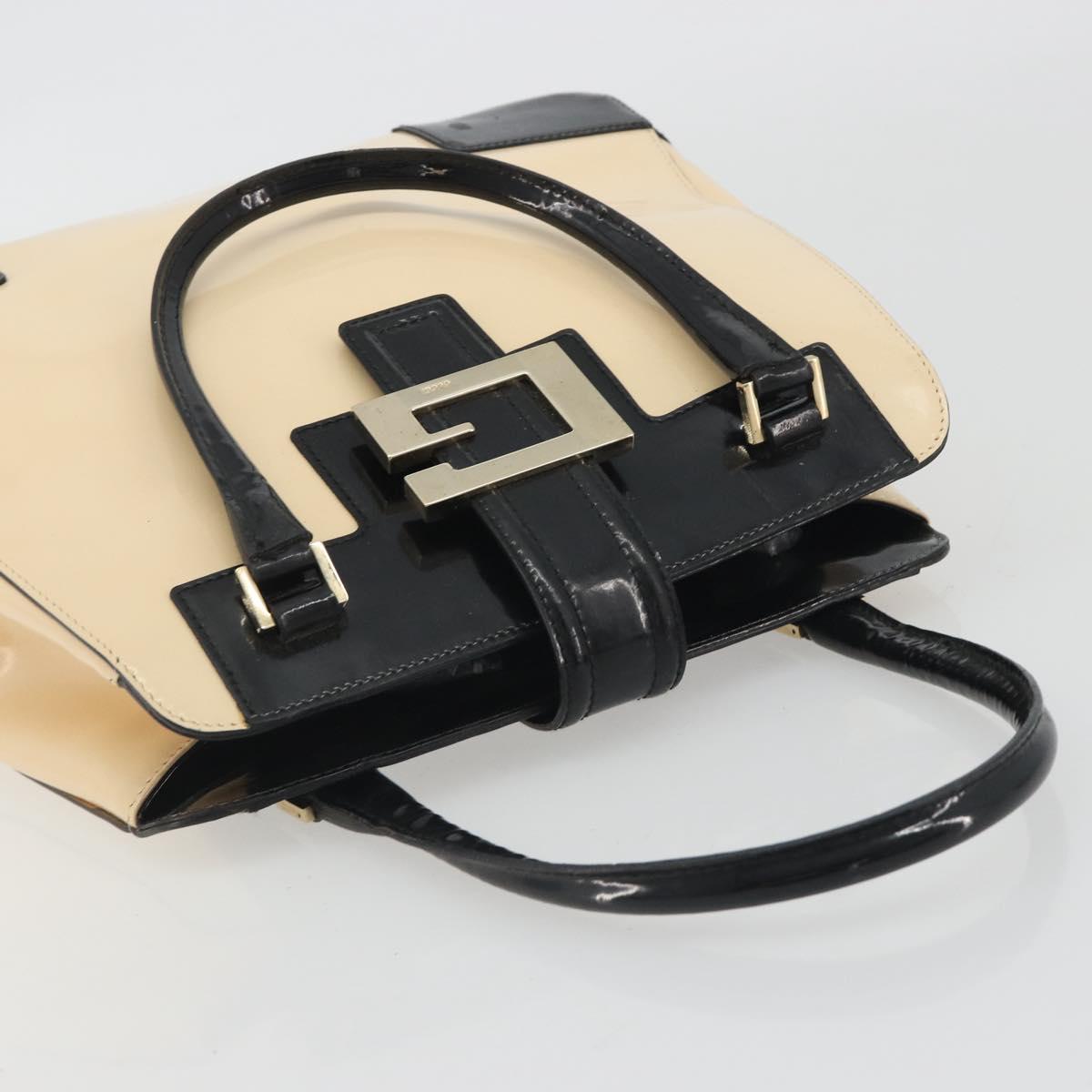 GUCCI Hand Bag Patent Beige Black 002 1103 Auth ep15459