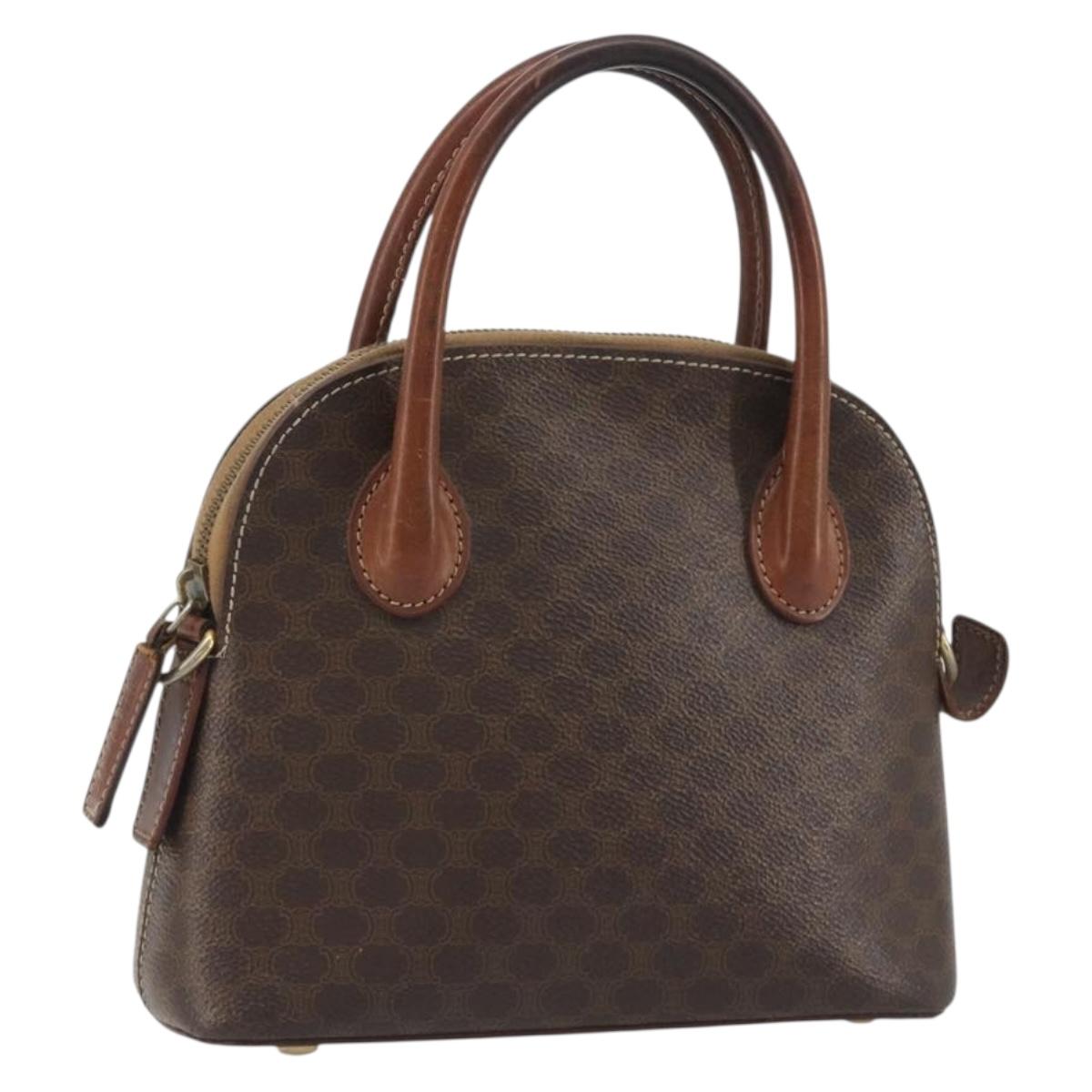 CELINE Macadam Hand Bag PVC Leather Brown Gold Tone Auth ep15461