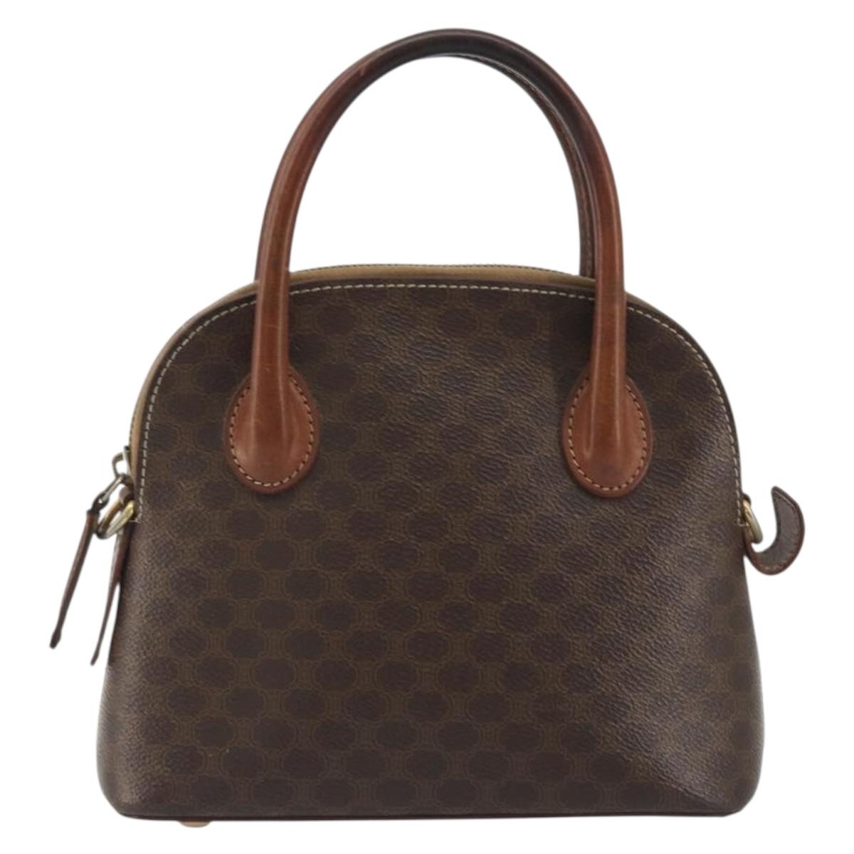 CELINE Macadam Hand Bag PVC Leather Brown Gold Tone Auth ep15461