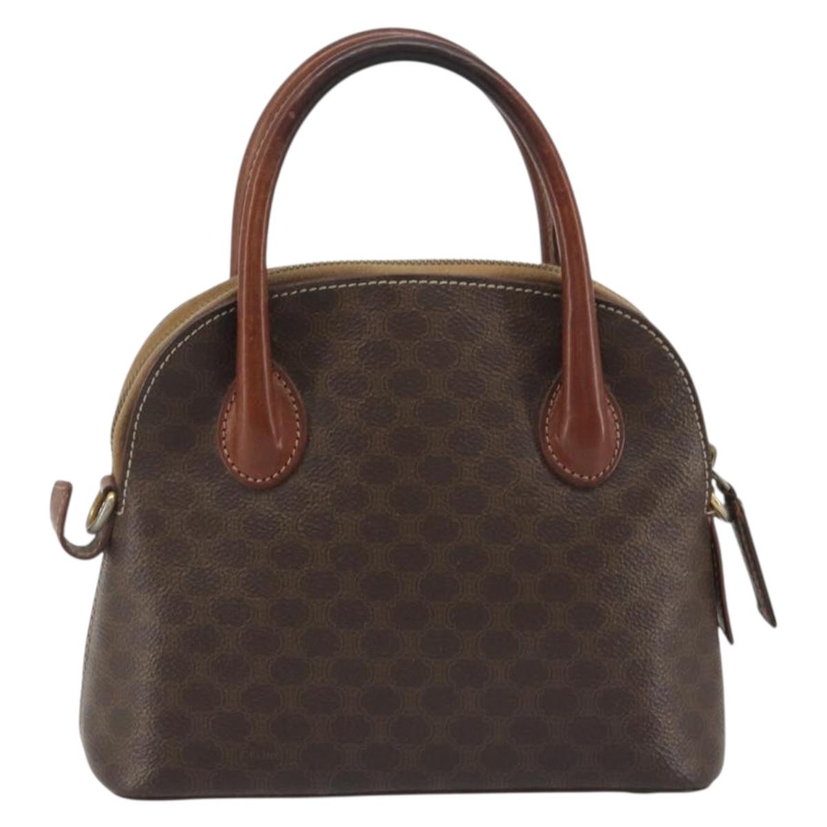CELINE Macadam Hand Bag PVC Leather Brown Gold Tone Auth ep15461