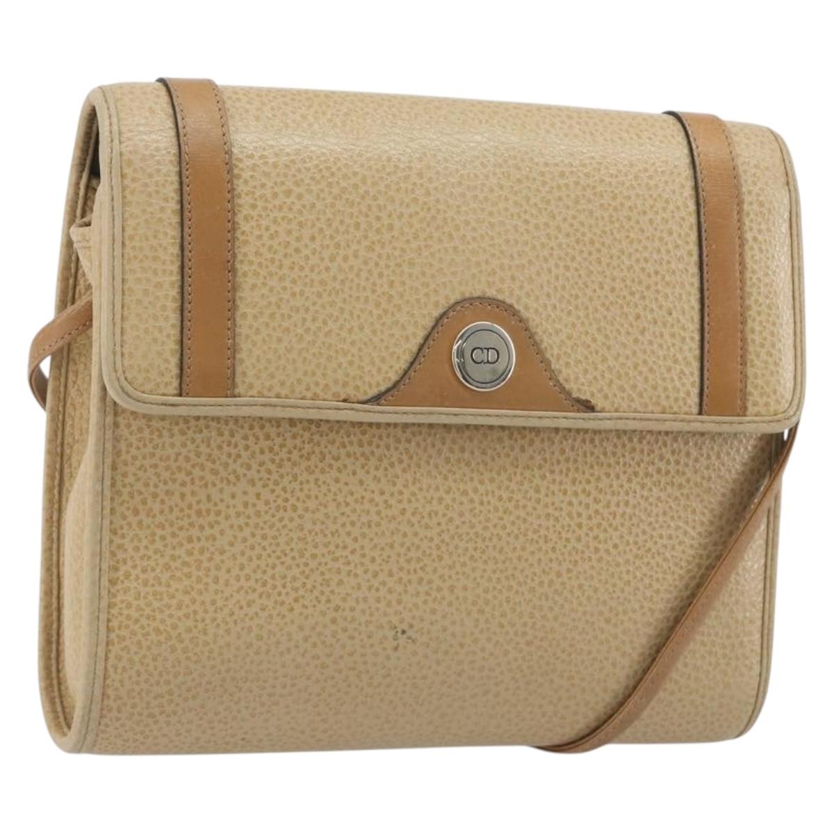 Christian Dior Shoulder Bag Leather Beige Gold Tone Auth ep15464