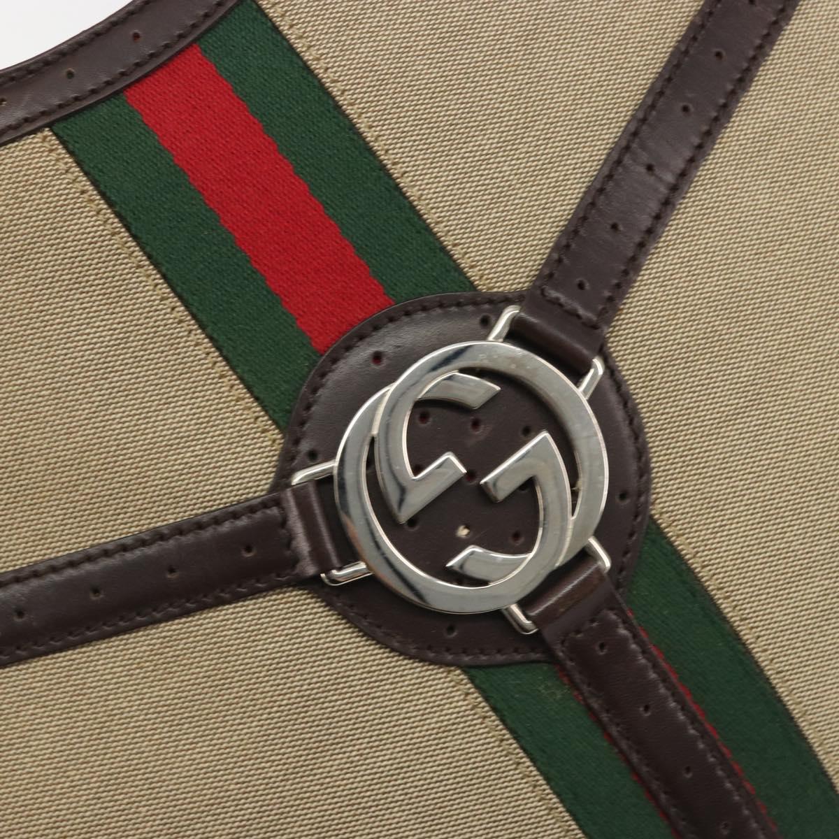 GUCCI Hand Bag Canvas Beige Silver 114875 Auth ep15468A
