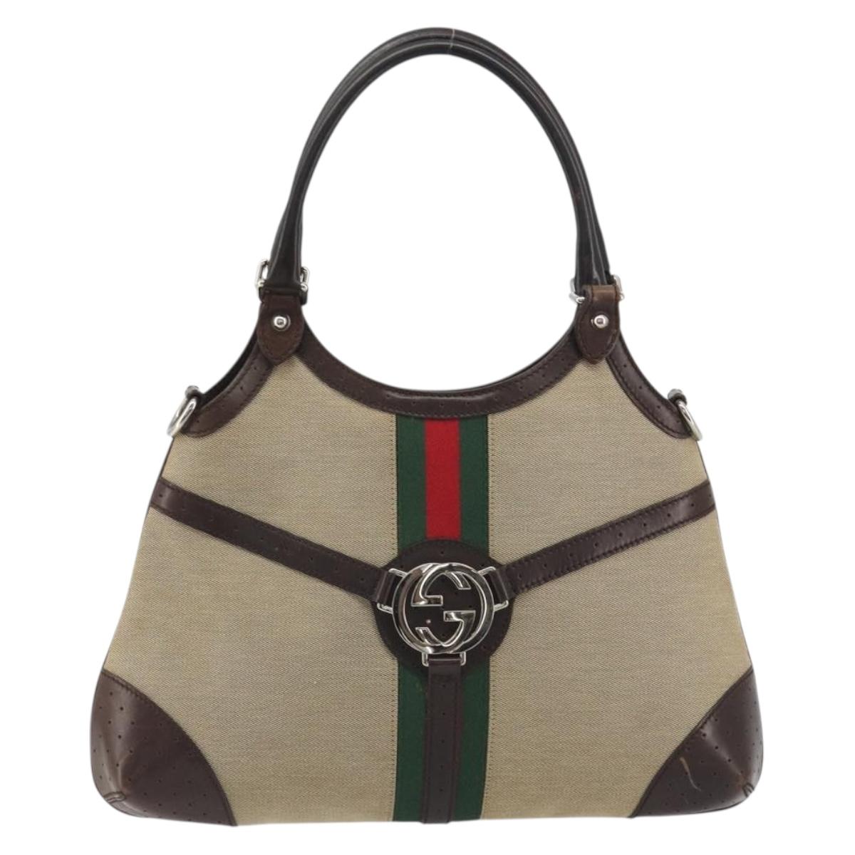 GUCCI Hand Bag Canvas Beige Silver 114875 Auth ep15468A