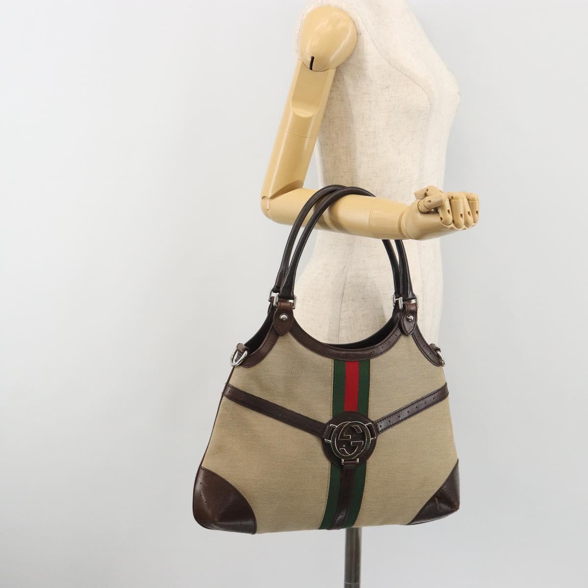 GUCCI Hand Bag Canvas Beige Silver 114875 Auth ep15468A