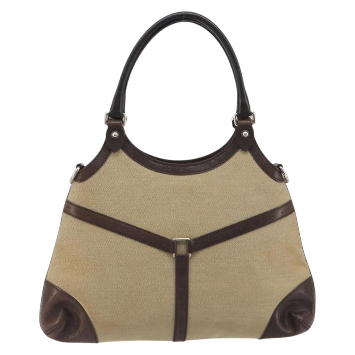 GUCCI Hand Bag Canvas Beige Silver 114875 Auth ep15468A