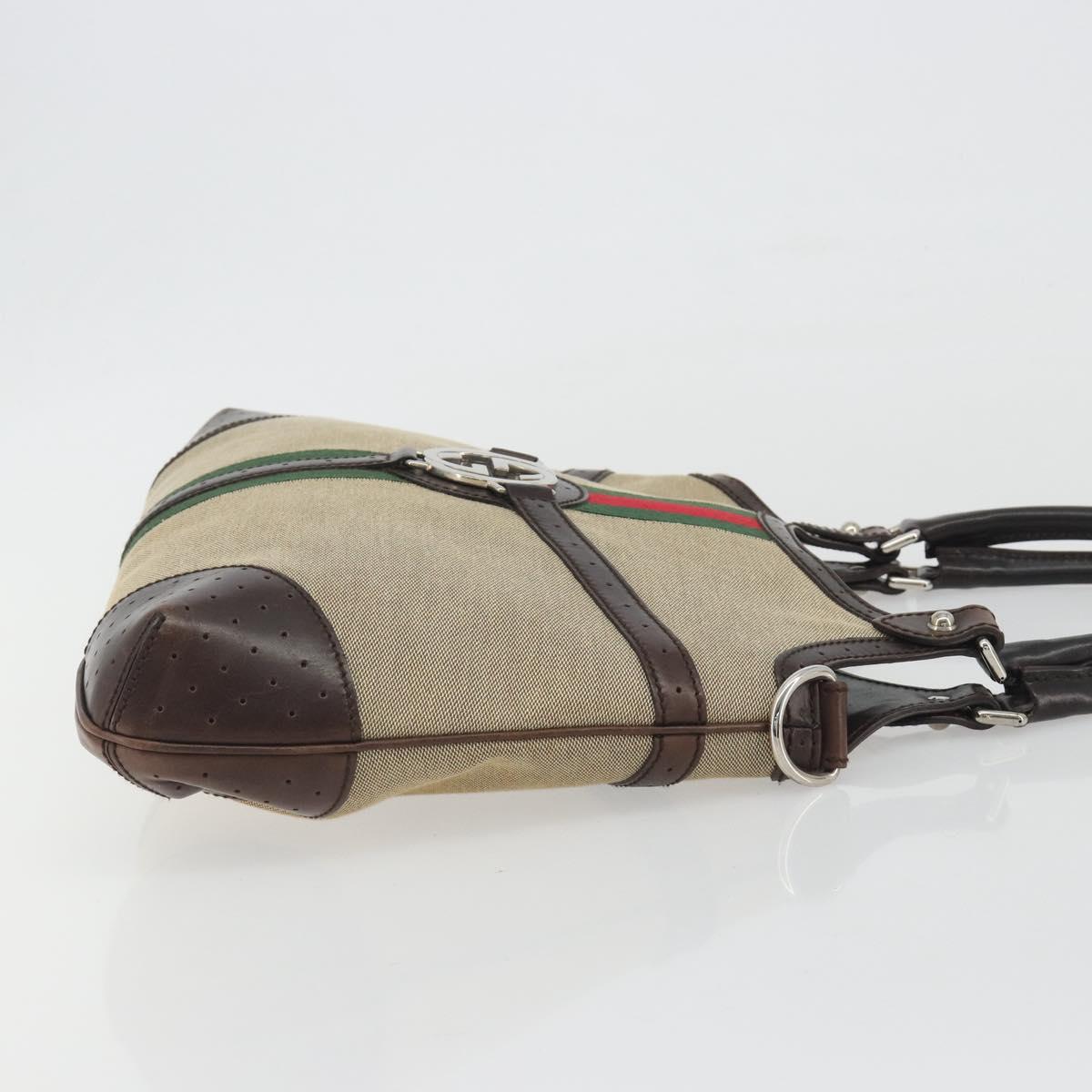 GUCCI Hand Bag Canvas Beige Silver 114875 Auth ep15468A