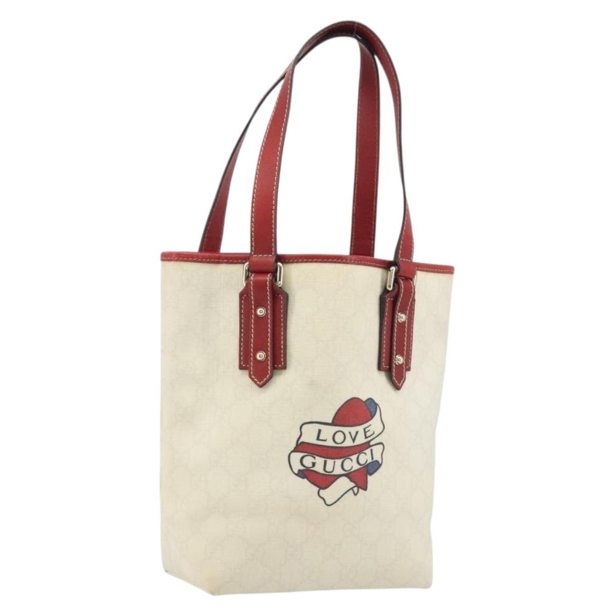 GUCCI GG Supreme Hand Bag PVC Leather Outlet White Red 257250 Auth ep15469