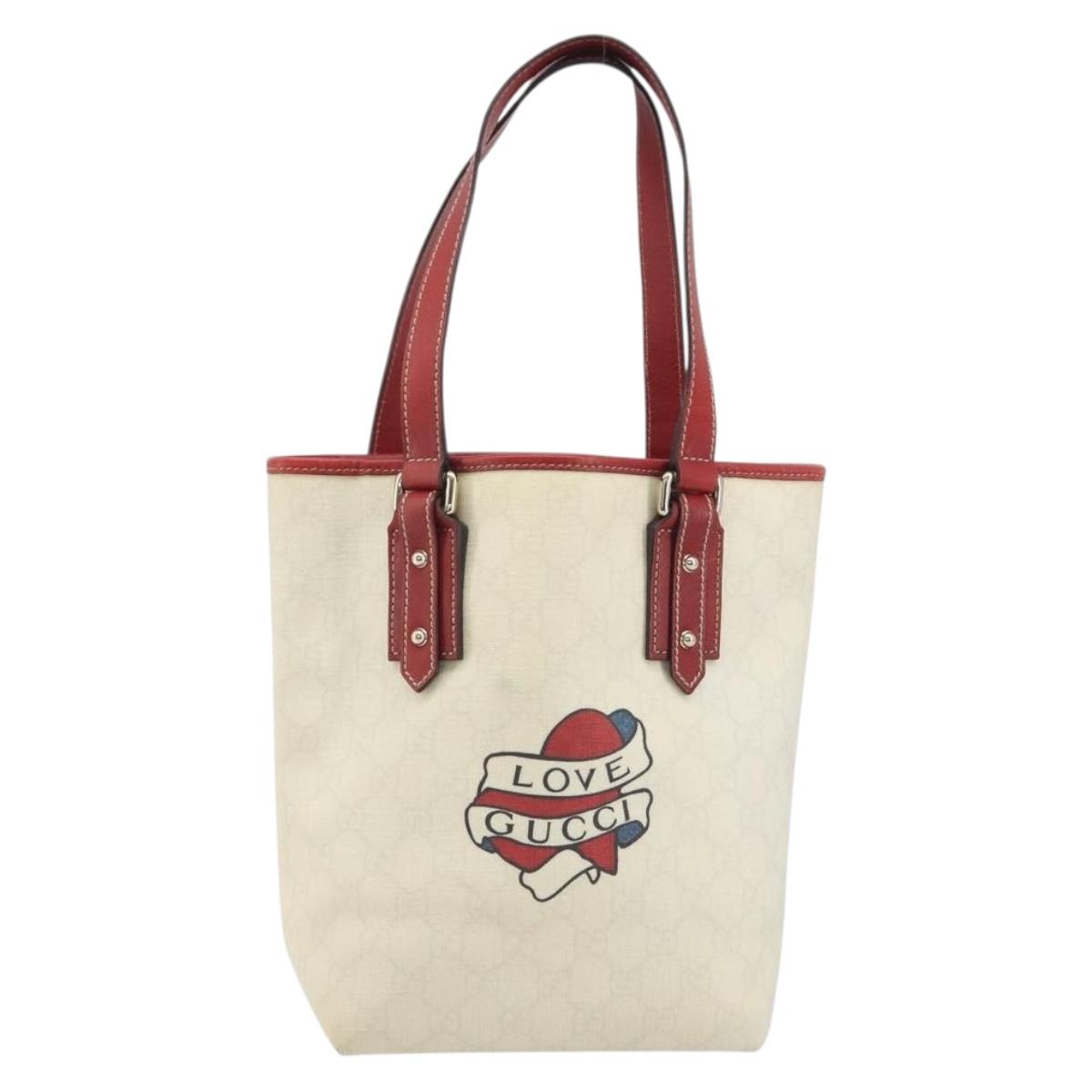 GUCCI GG Supreme Hand Bag PVC Leather Outlet White Red 257250 Auth ep15469