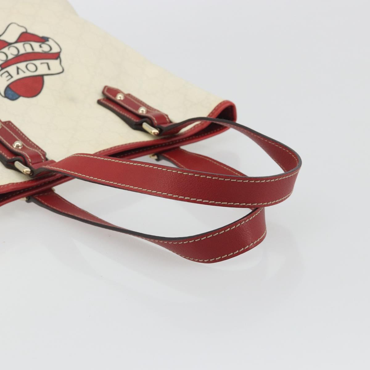 GUCCI GG Supreme Hand Bag PVC Leather Outlet White Red 257250 Auth ep15469