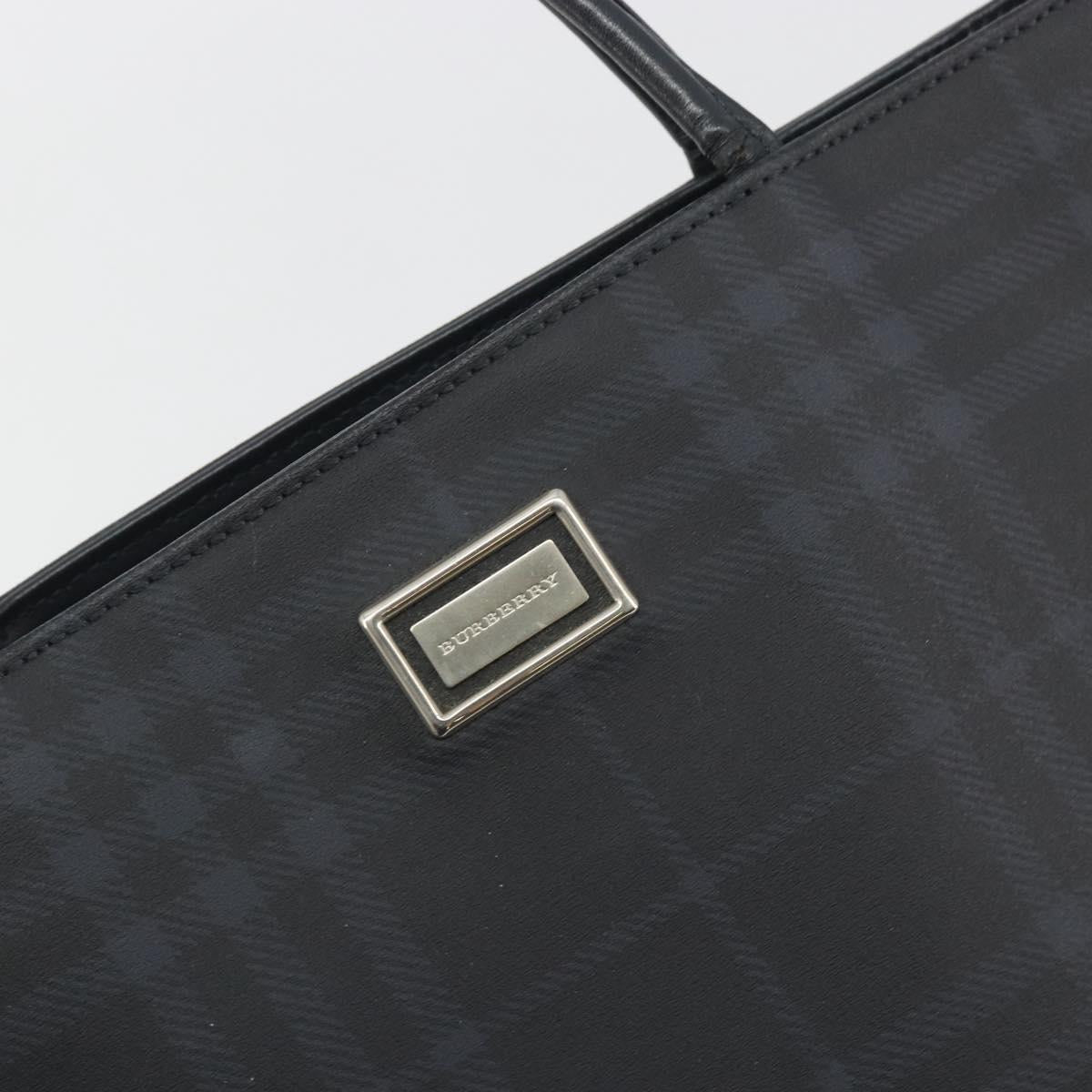 BURBERRY Nova Check Hand Bag PVC Leather Navy Silver Auth ep15470
