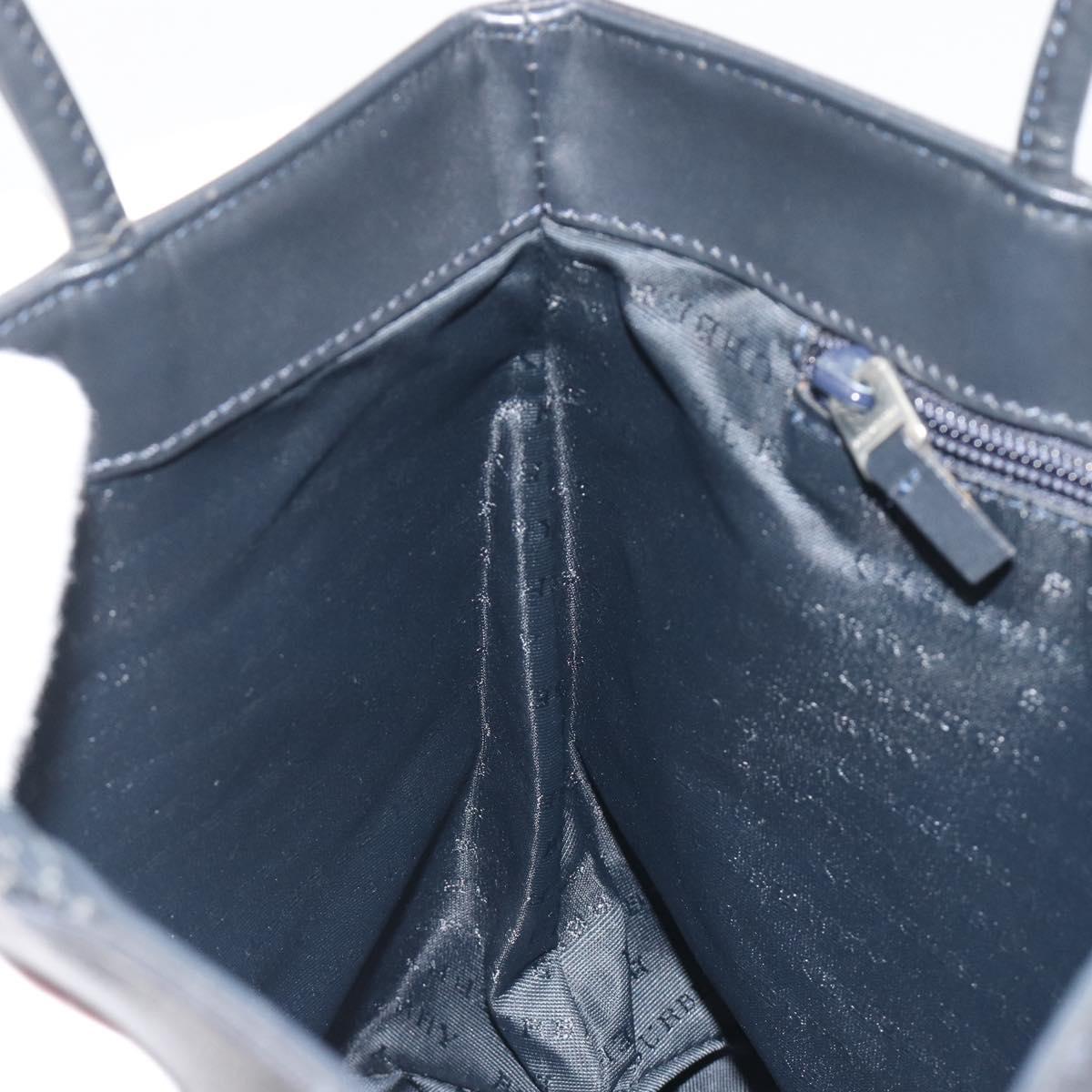 BURBERRY Nova Check Hand Bag PVC Leather Navy Silver Auth ep15470