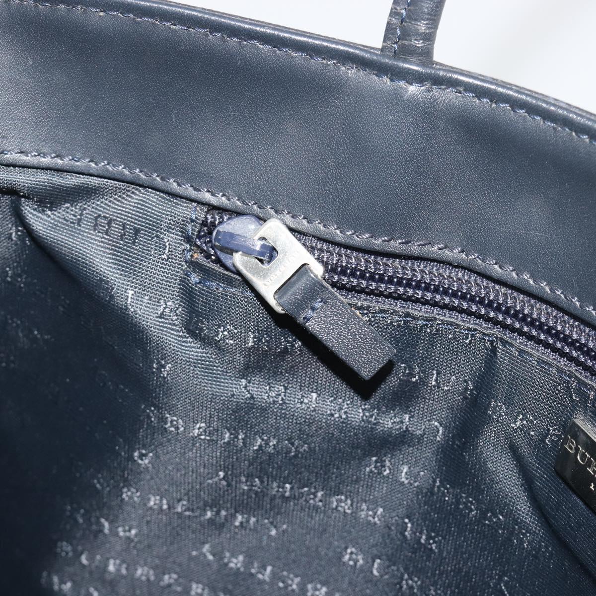 BURBERRY Nova Check Hand Bag PVC Leather Navy Silver Auth ep15470