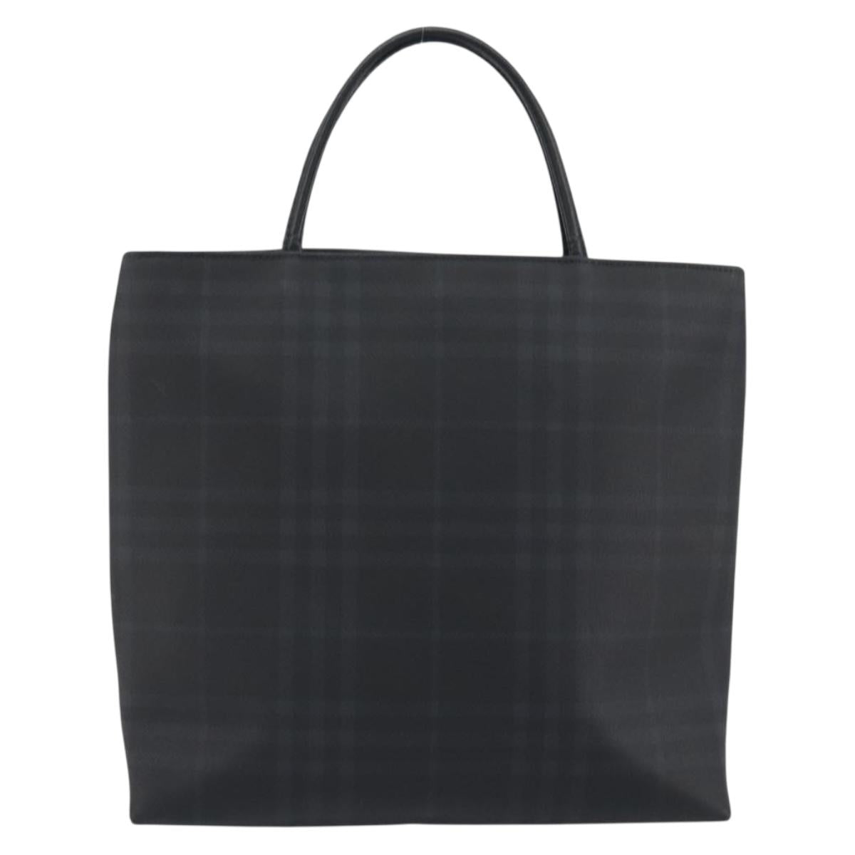BURBERRY Nova Check Hand Bag PVC Leather Navy Silver Auth ep15470