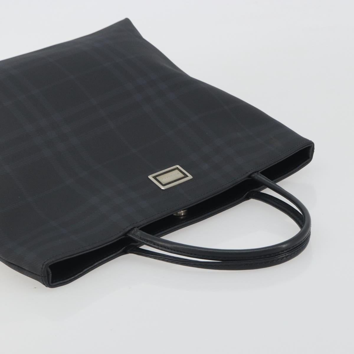 BURBERRY Nova Check Hand Bag PVC Leather Navy Silver Auth ep15470