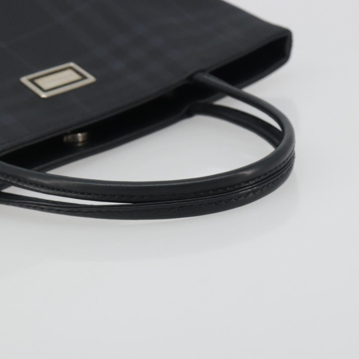 BURBERRY Nova Check Hand Bag PVC Leather Navy Silver Auth ep15470