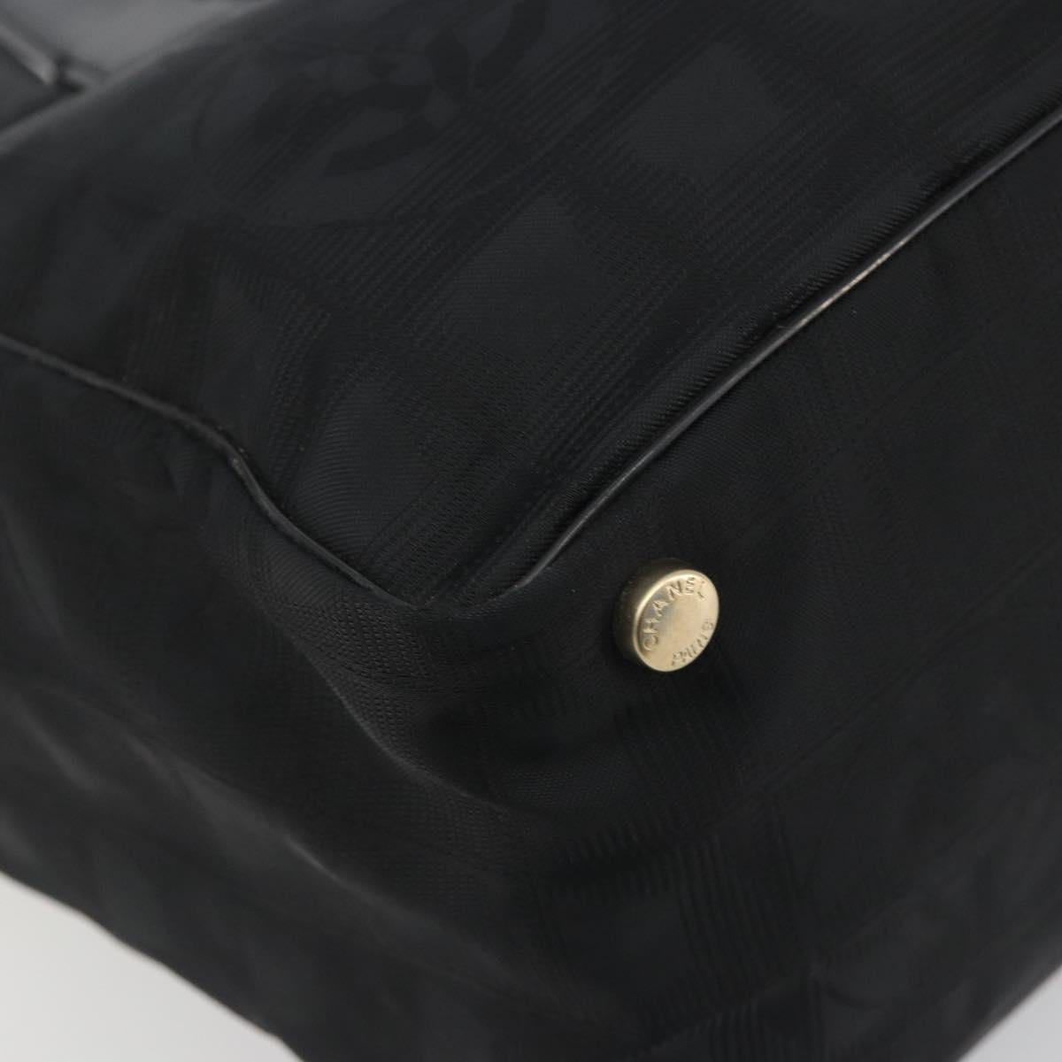 CHANEL New travel line Tote Bag Canvas Black Gold Tone CC Auth ep15472A