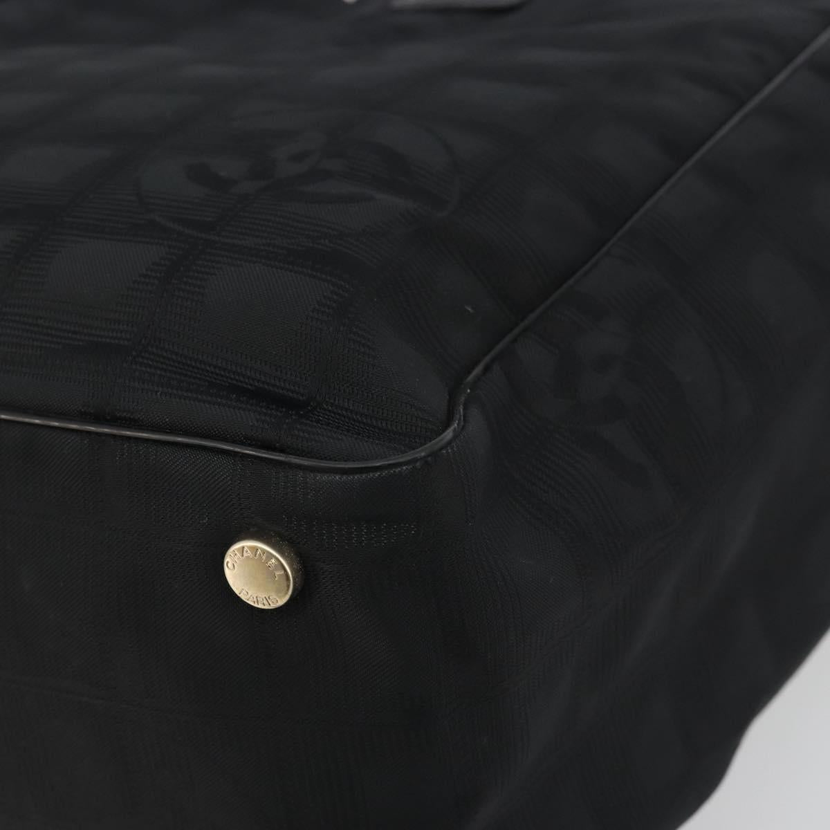 CHANEL New travel line Tote Bag Canvas Black Gold Tone CC Auth ep15472A