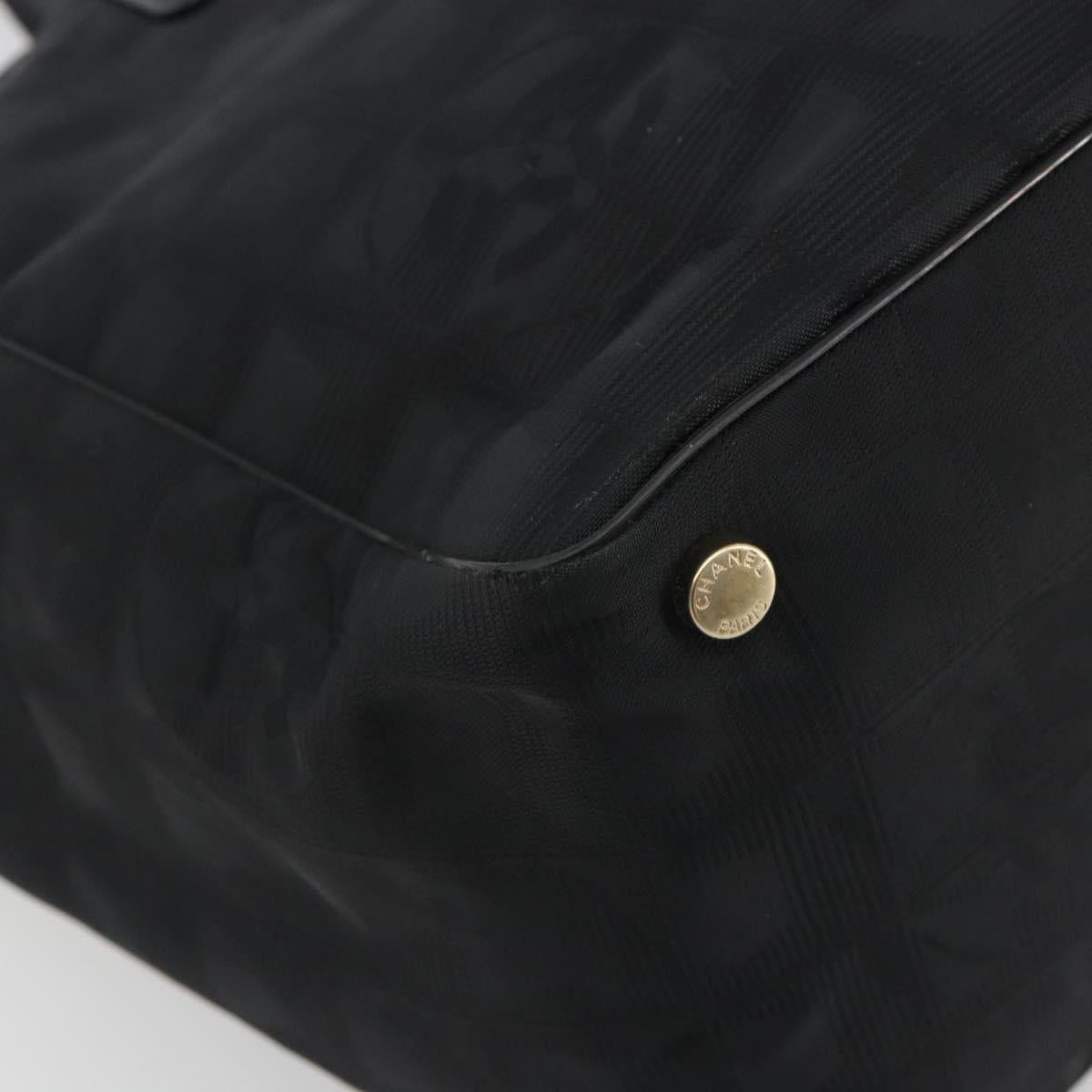 CHANEL New travel line Tote Bag Canvas Black Gold Tone CC Auth ep15472A
