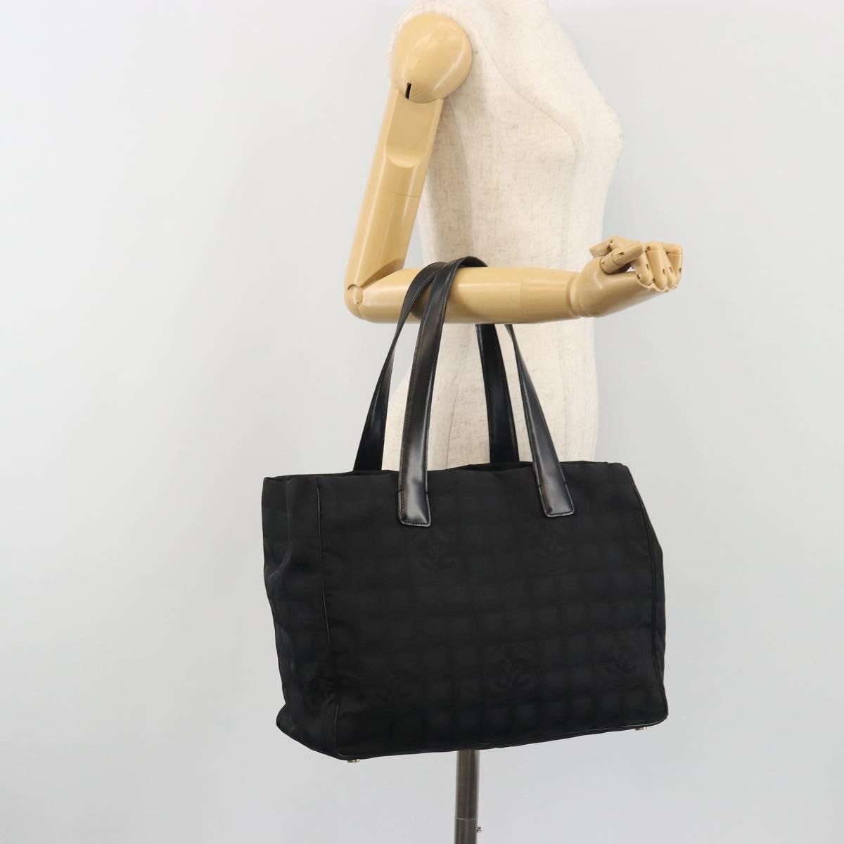 CHANEL New travel line Tote Bag Canvas Black Gold Tone CC Auth ep15472A