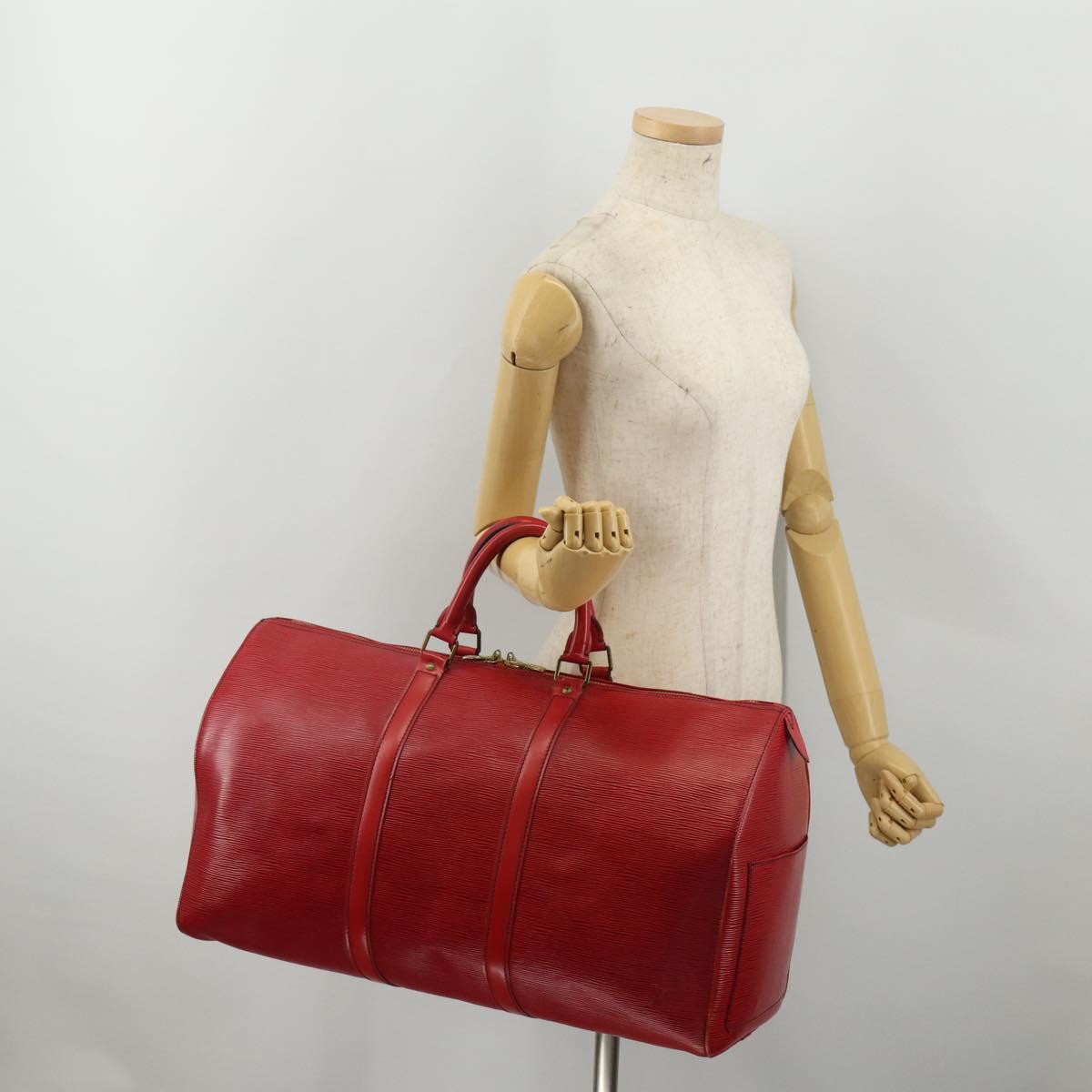 LOUIS VUITTON Epi Keepall 50 Boston Bag Red M42967 LV Auth ep15474