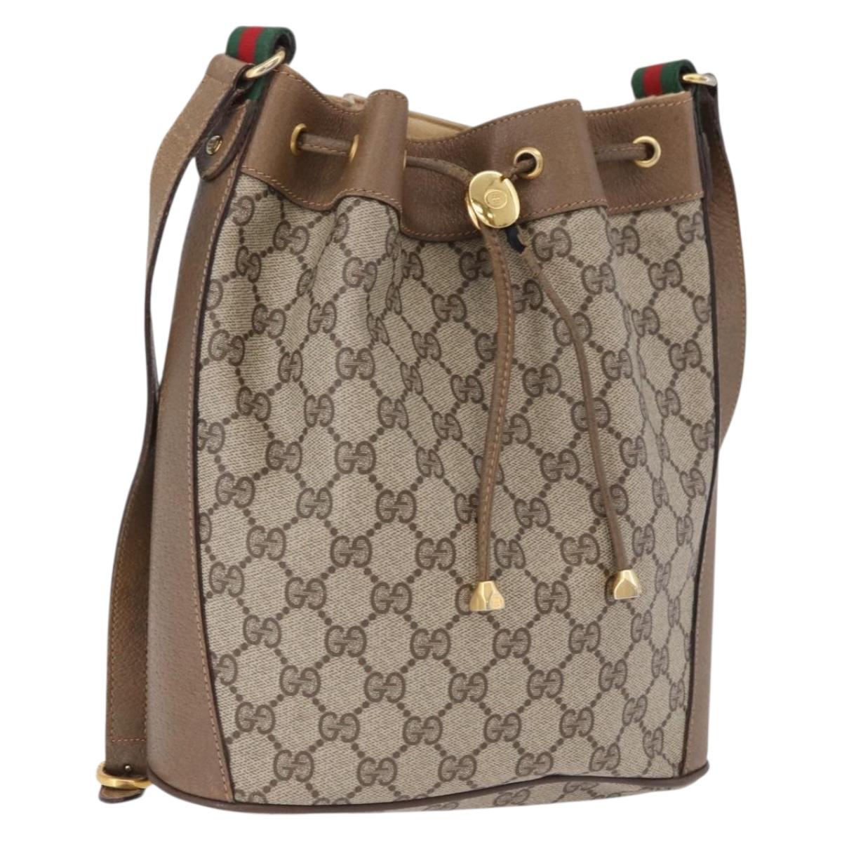 GUCCI GG Supreme Shoulder Bag PVC Leather Beige Gold Tone 41 02 034 Auth ep15475