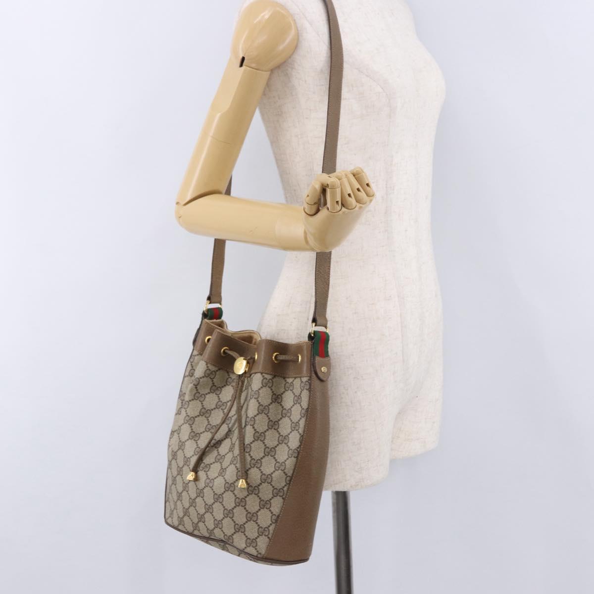 GUCCI GG Supreme Shoulder Bag PVC Leather Beige Gold Tone 41 02 034 Auth ep15475