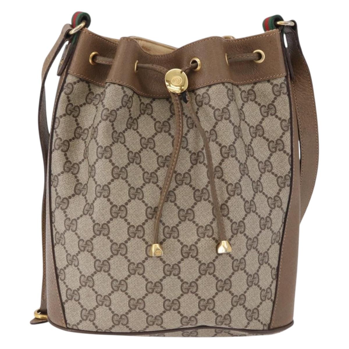 GUCCI GG Supreme Shoulder Bag PVC Leather Beige Gold Tone 41 02 034 Auth ep15475