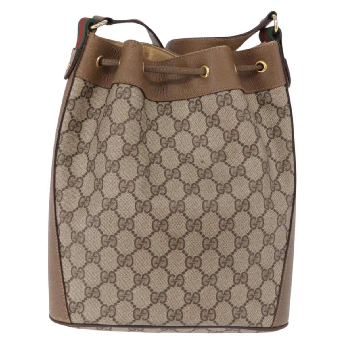 GUCCI GG Supreme Shoulder Bag PVC Leather Beige Gold Tone 41 02 034 Auth ep15475