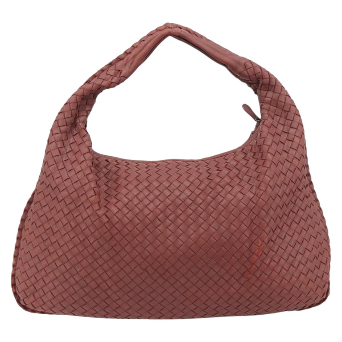 BOTTEGA VENETA INTRECCIATO Hobo Shoulder Bag Leather Pink Silver Auth ep15476A